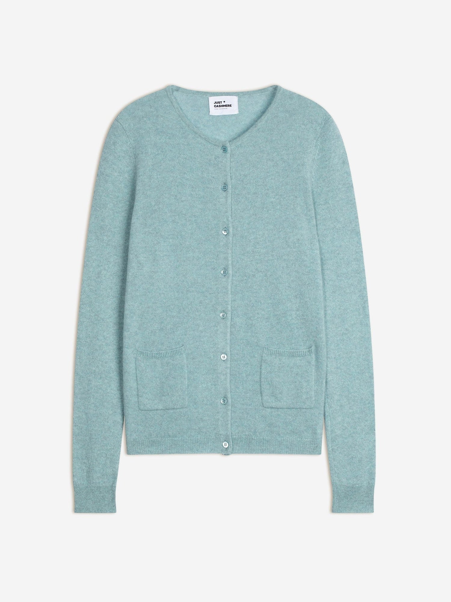 katharine cardigan with round neck in aqua heather