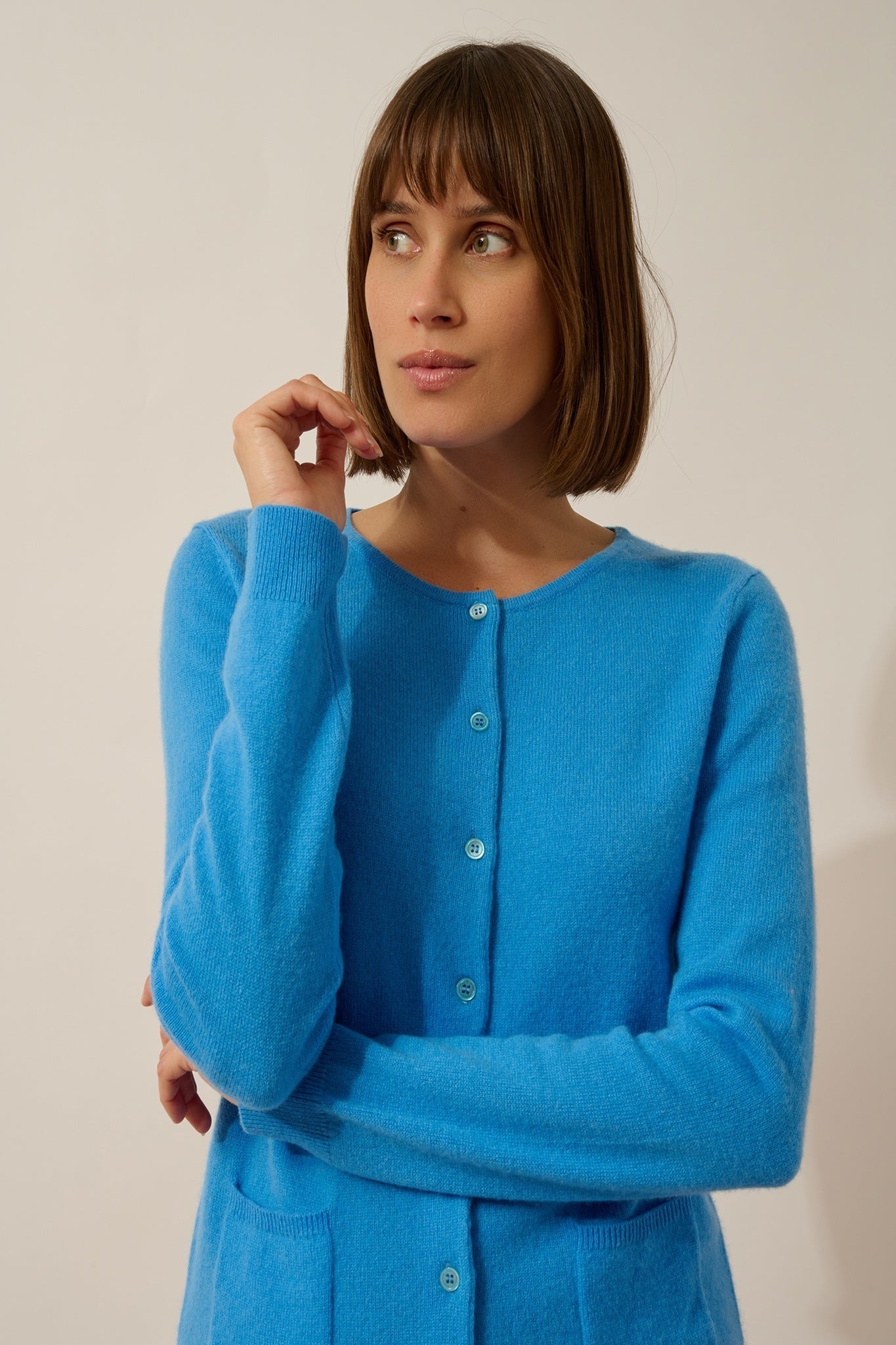 KATHARINE cardigan col rond bleuet