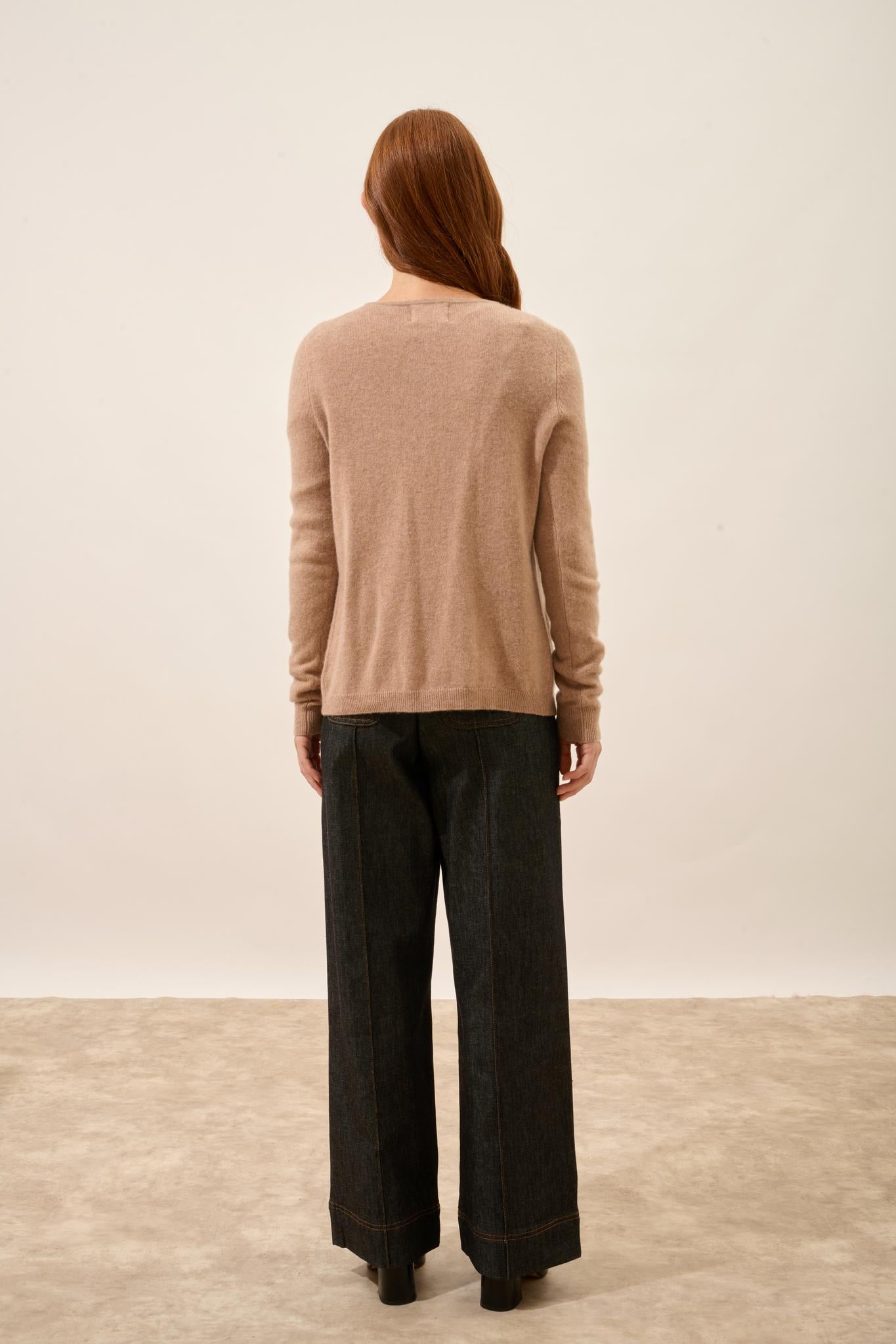 KATHARINE camel mottled round-neck cardigan