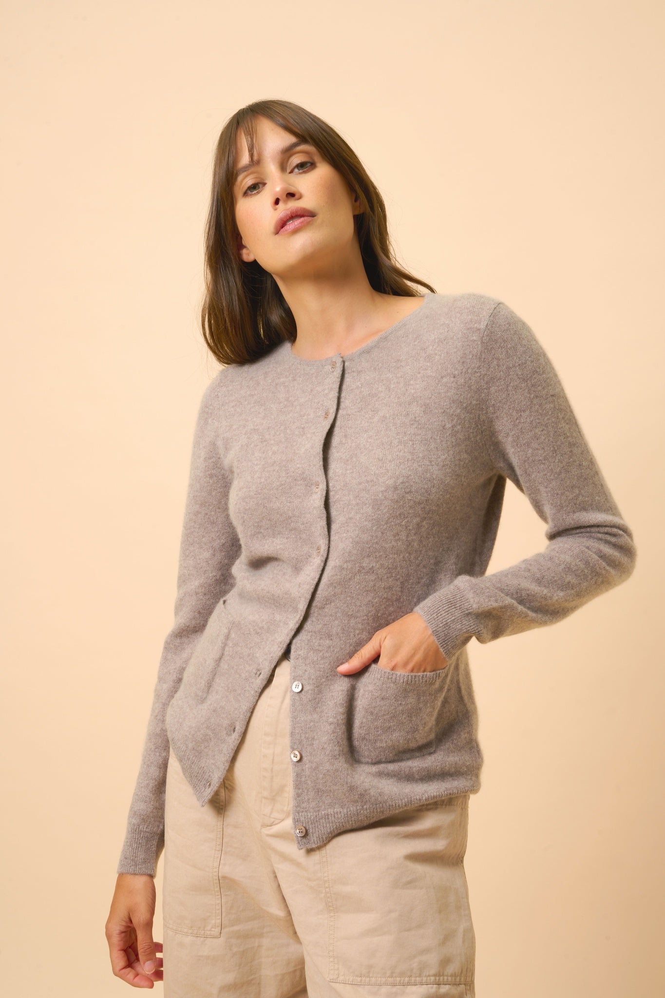 KATHARINE cardigan round neck caribou mottled