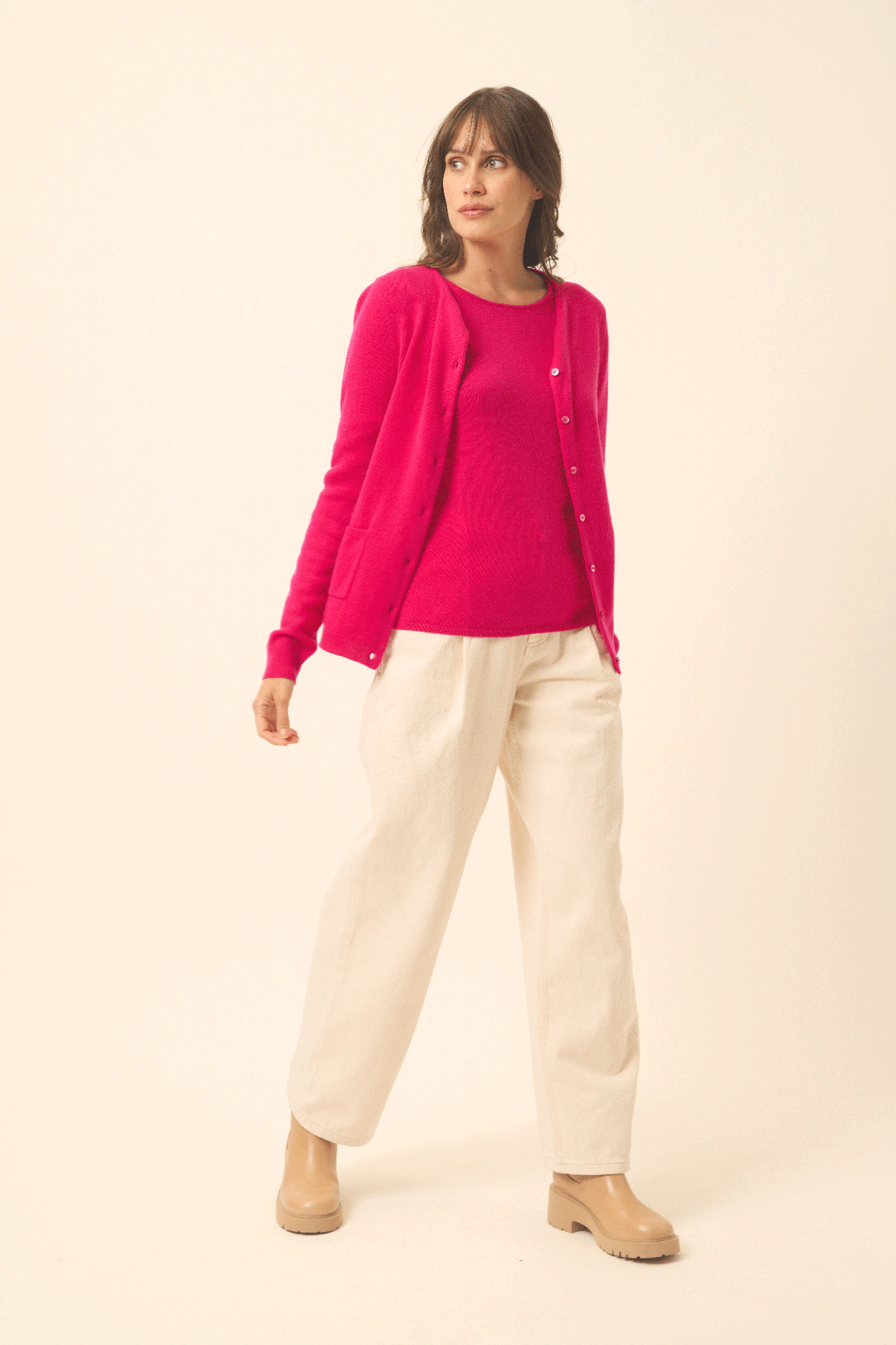 KATHARINE fuchsia round-neck cardigan