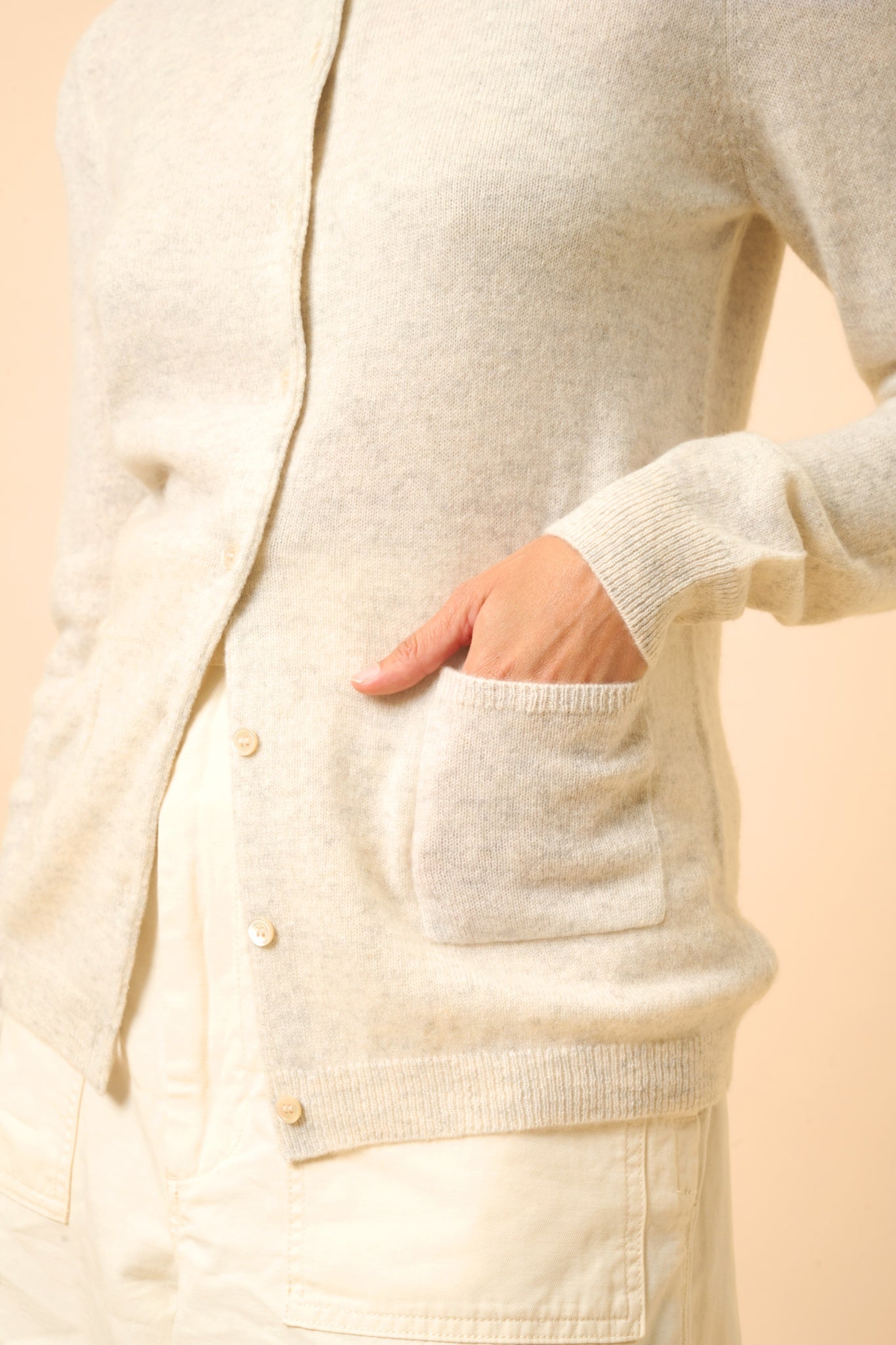 KATHARINE cardigan col rond gris perle chiné