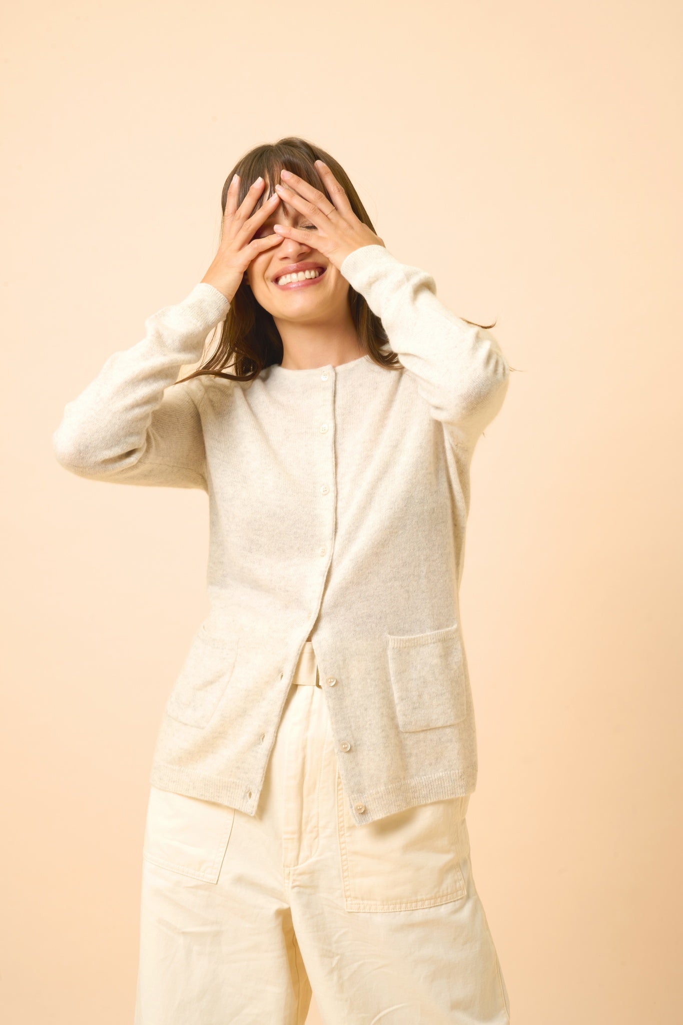 KATHARINE cardigan col rond gris perle chiné