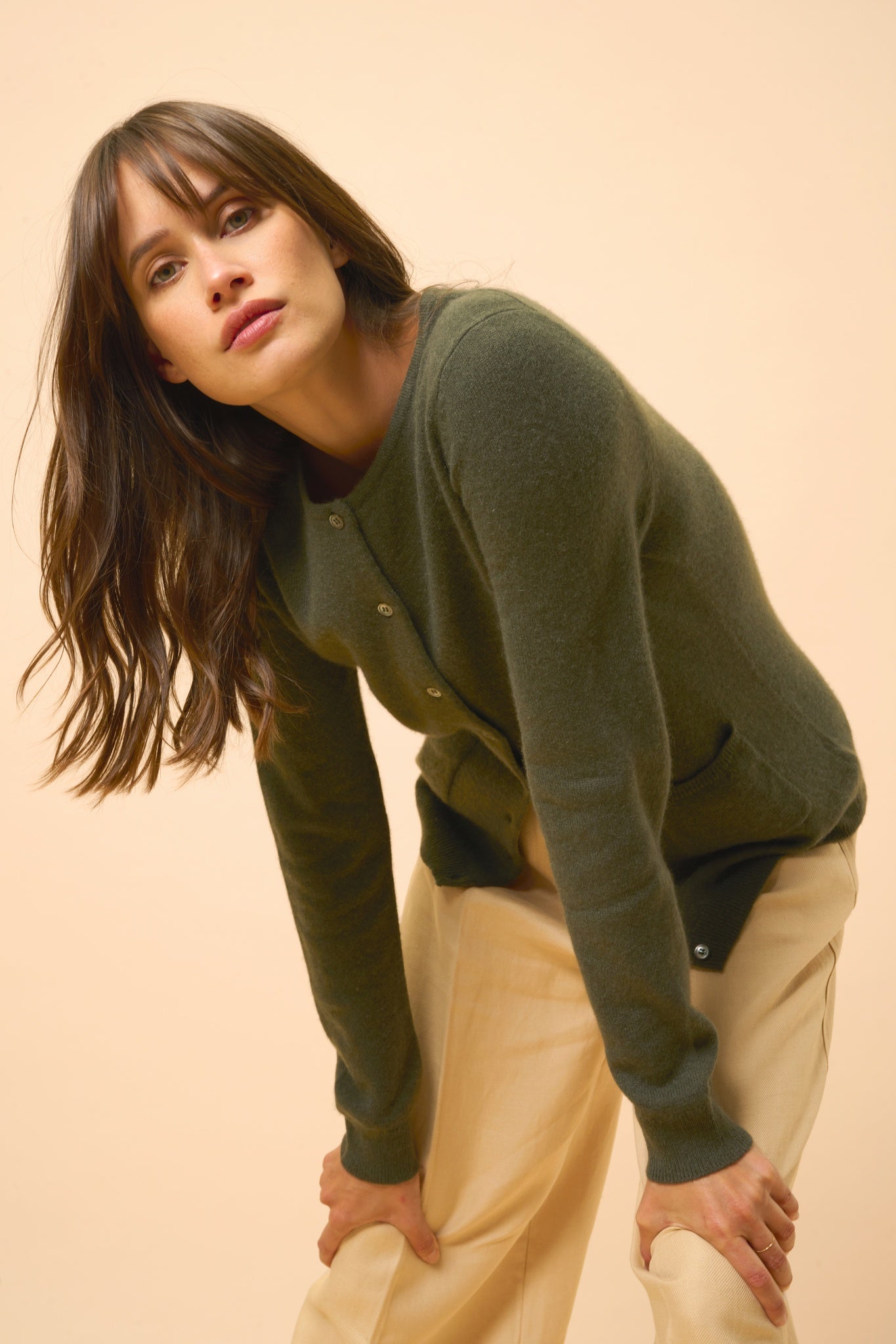 KATHARINE khaki round-neck cardigan