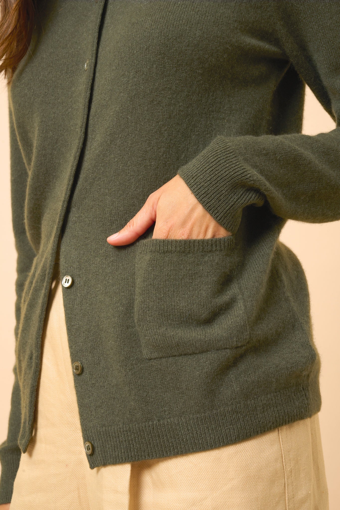 KATHARINE cardigan col rond kaki