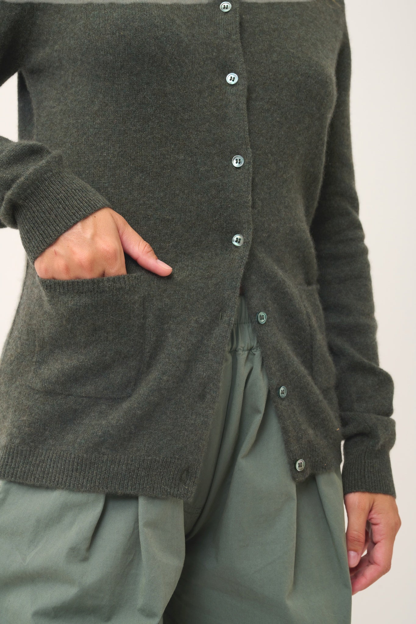 KATHARINE cardigan col rond kaki chiné