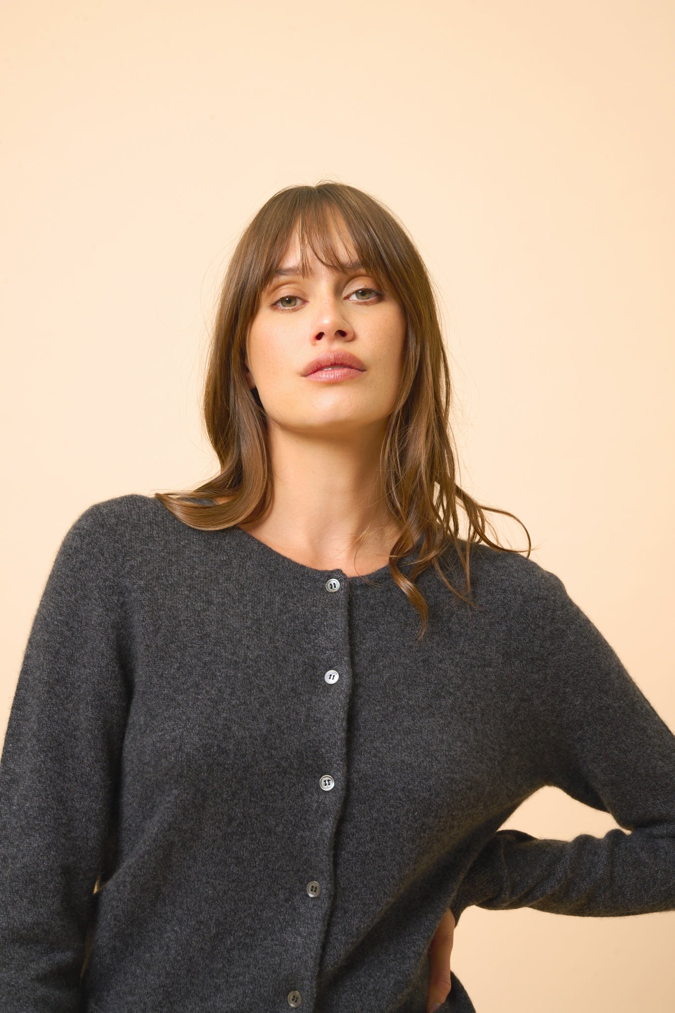 KATHARINE cardigan round neck black mottled