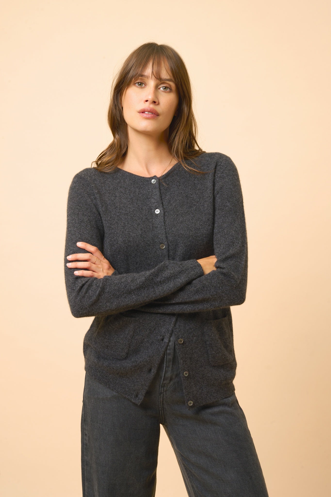 KATHARINE cardigan round neck black mottled