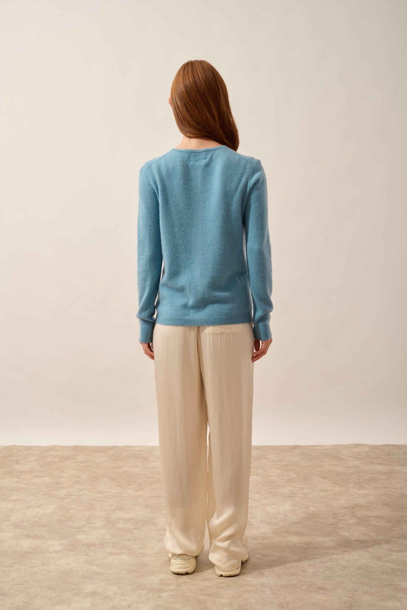 katharine cardigan col rond petrole clair 100% cachemire