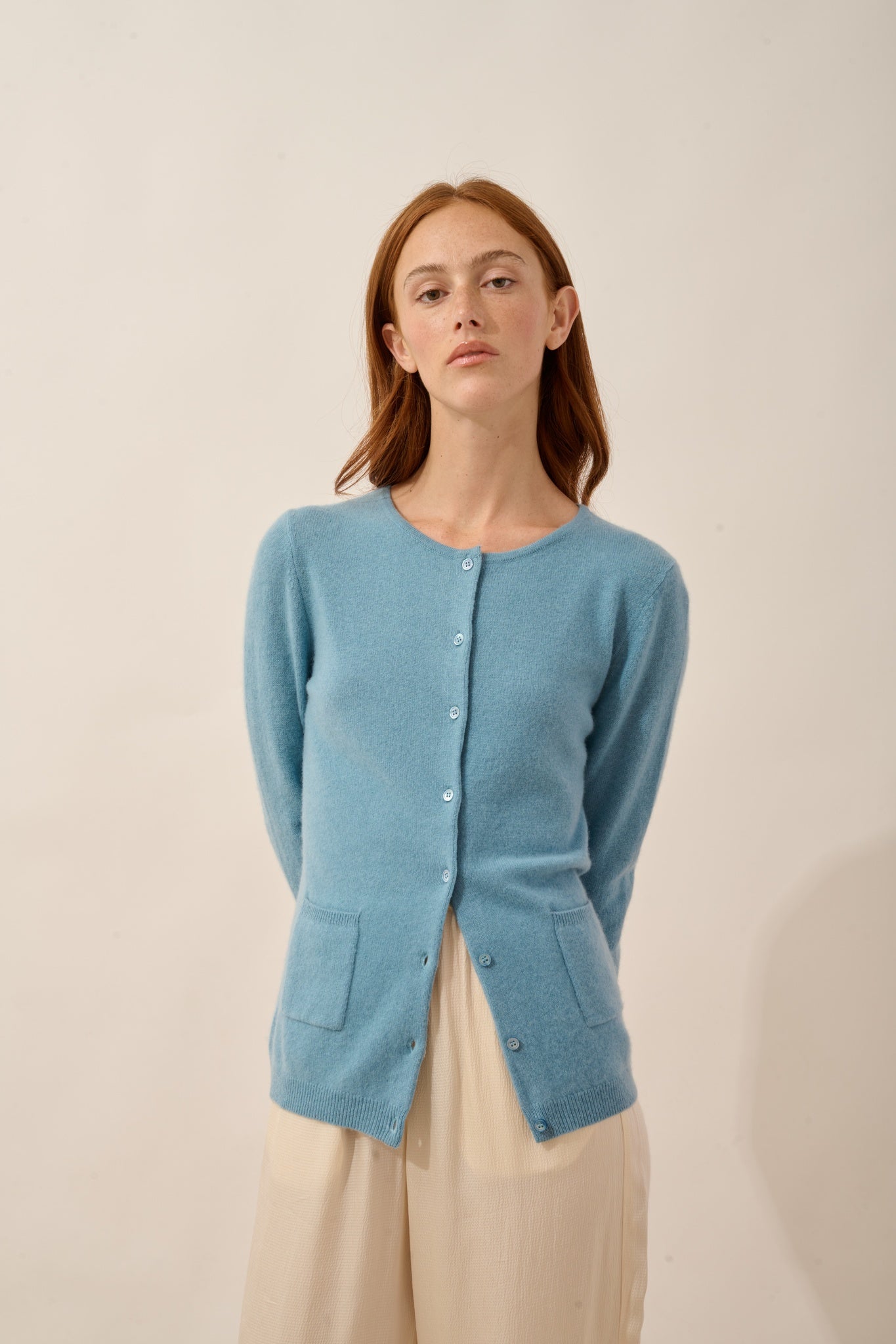 KATHARINE cardigan col rond petrole clair