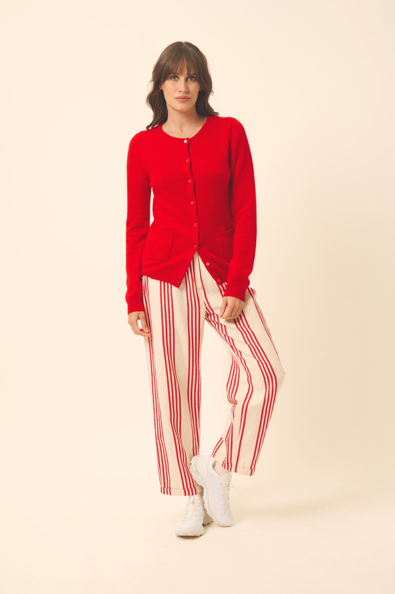 KATHARINE red round-neck cardigan