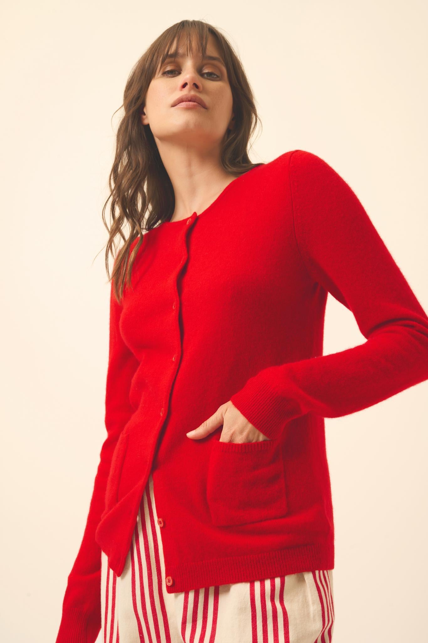 KATHARINE red round-neck cardigan