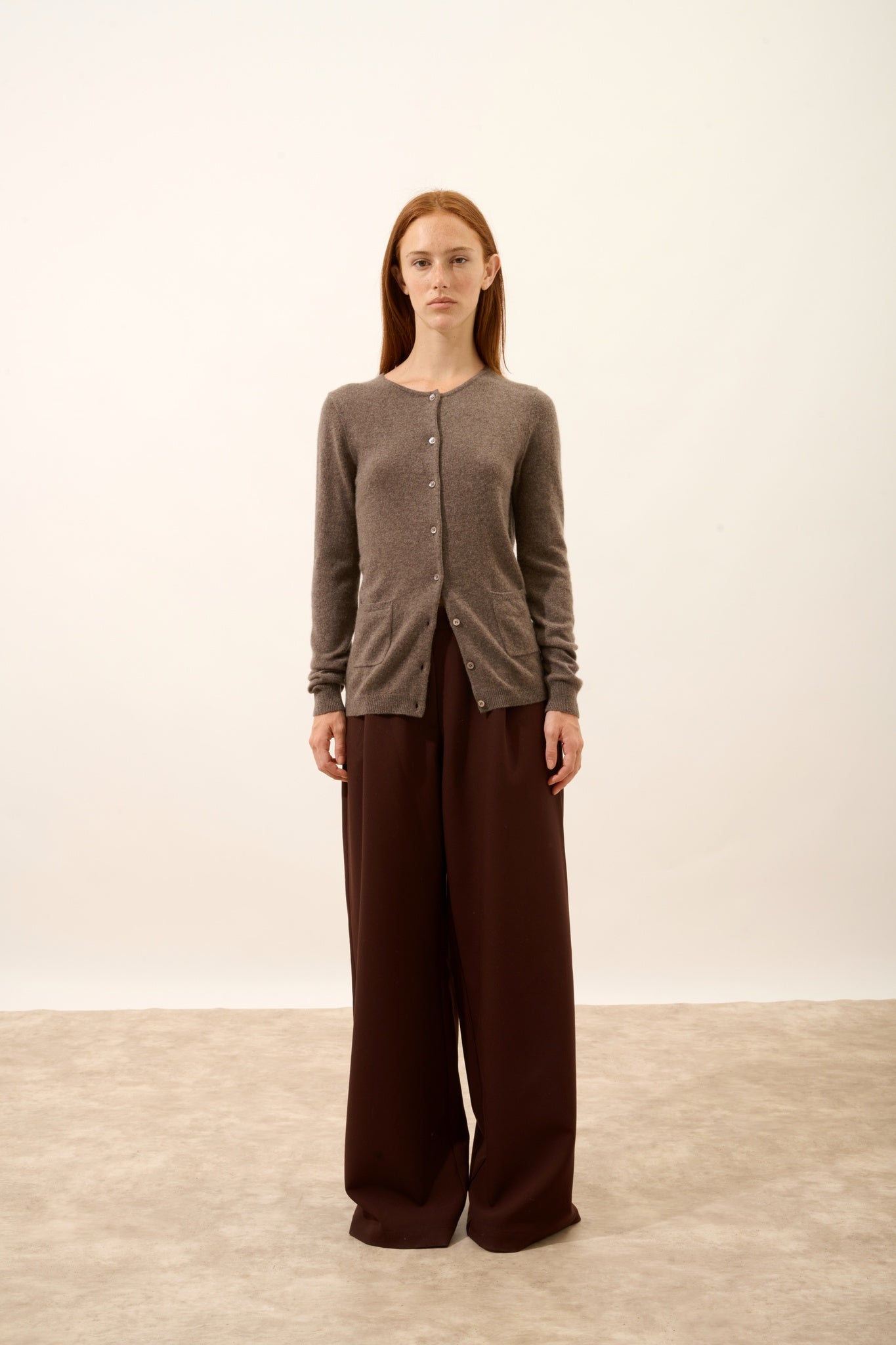 KATHARINE cardigan col rond taupe chiné