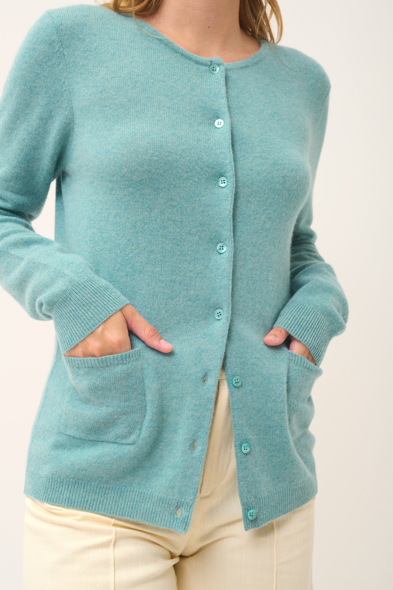 KATHARINE mottled green round-neck cardigan