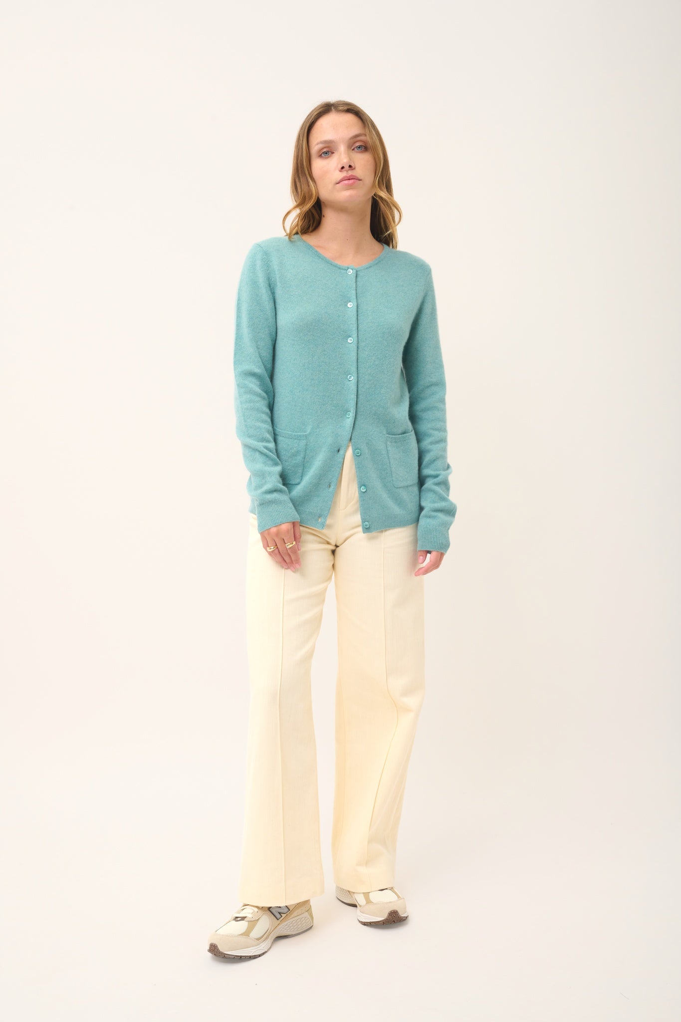 KATHARINE mottled green round-neck cardigan
