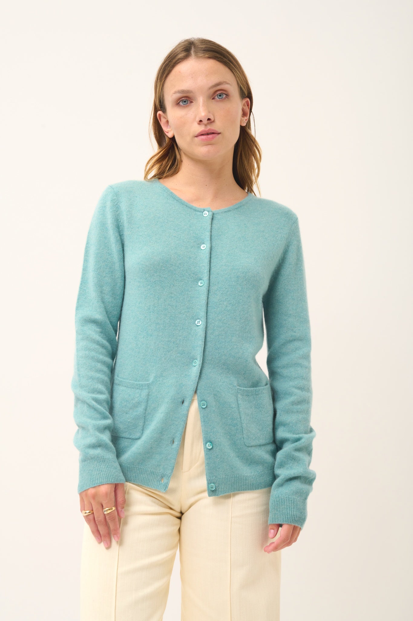 KATHARINE mottled green round-neck cardigan