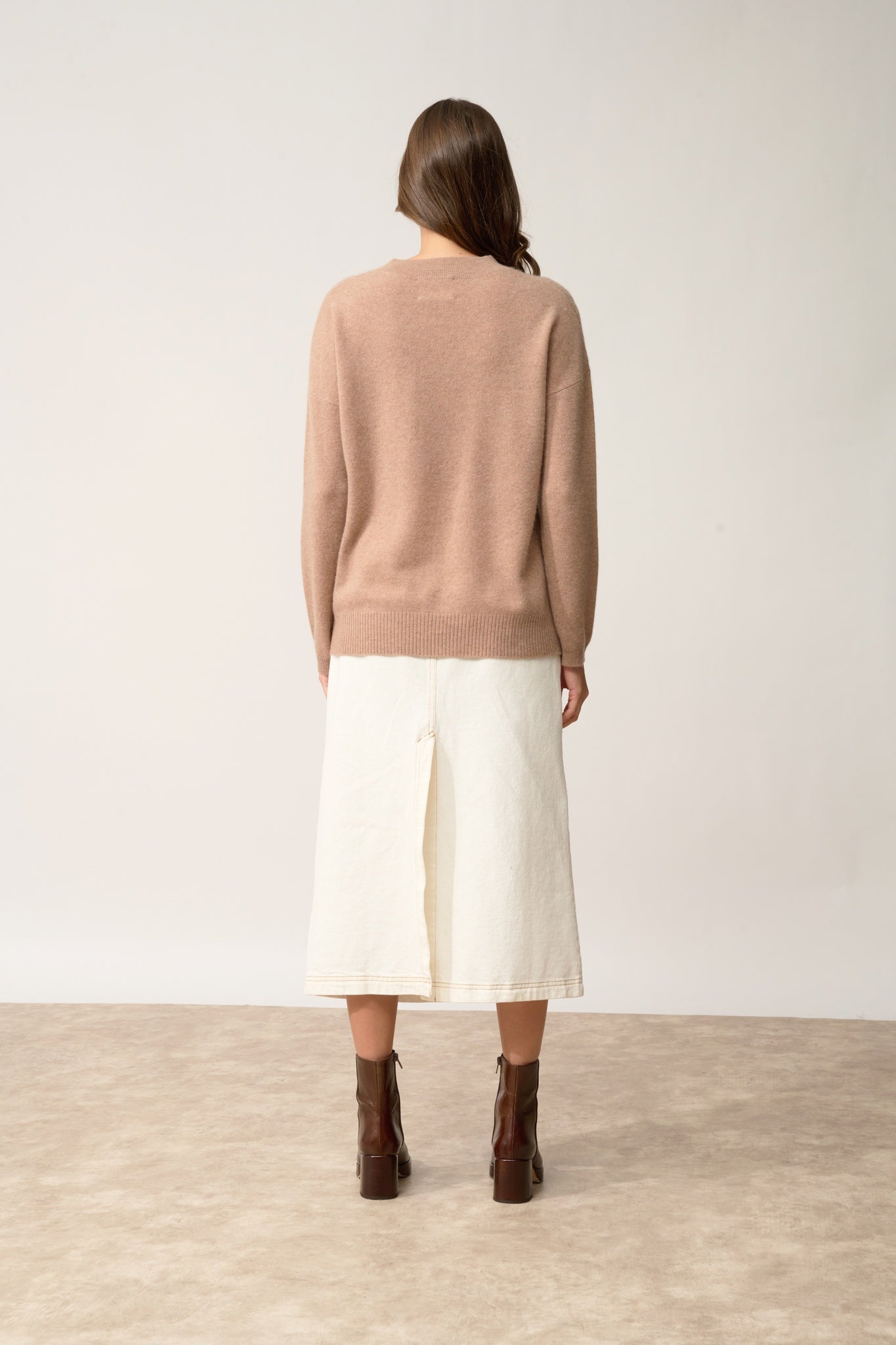 KAYLA pull col rond camel chiné