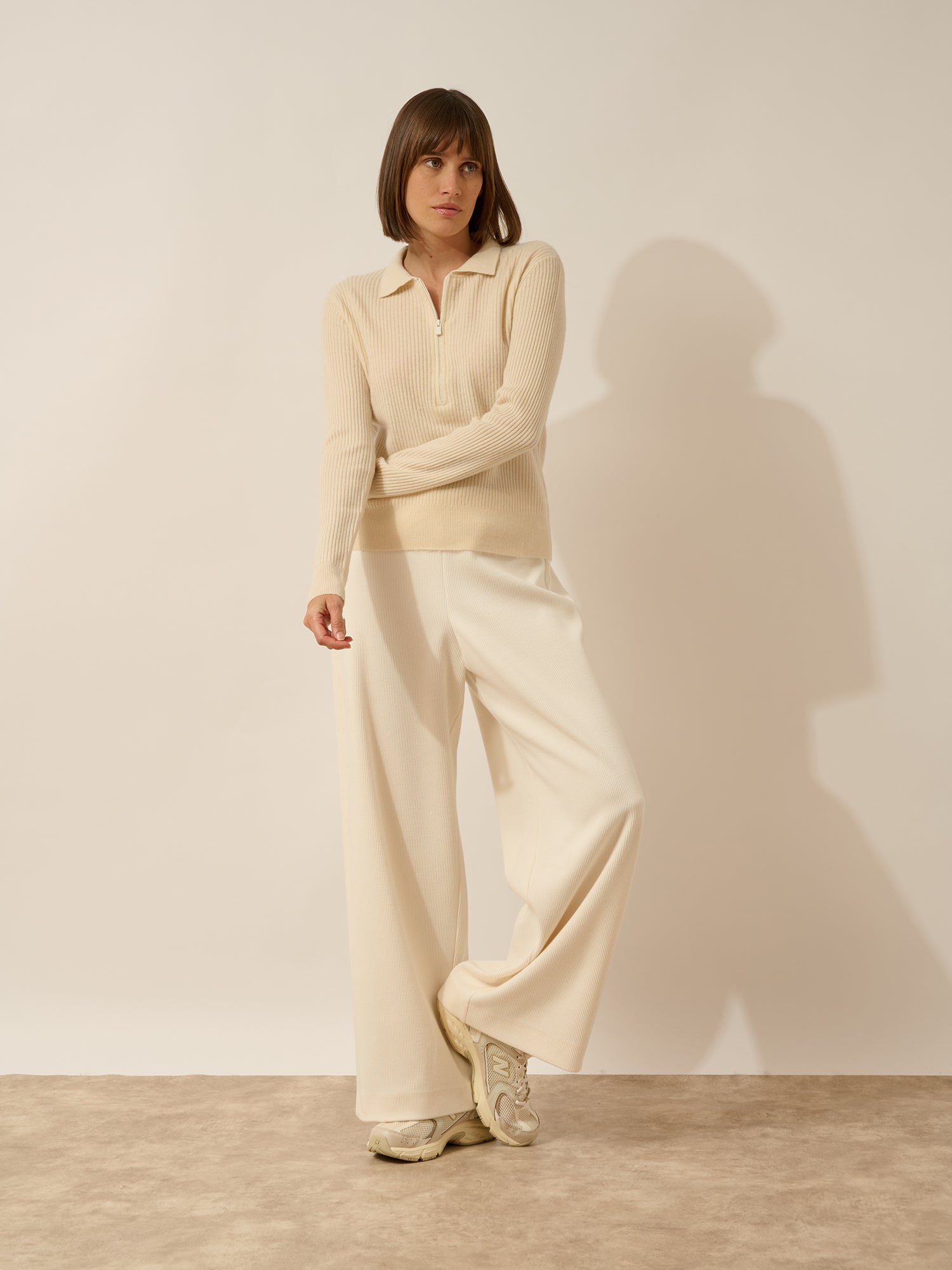 KRISTJAN polo col zippé manches longues ivoire