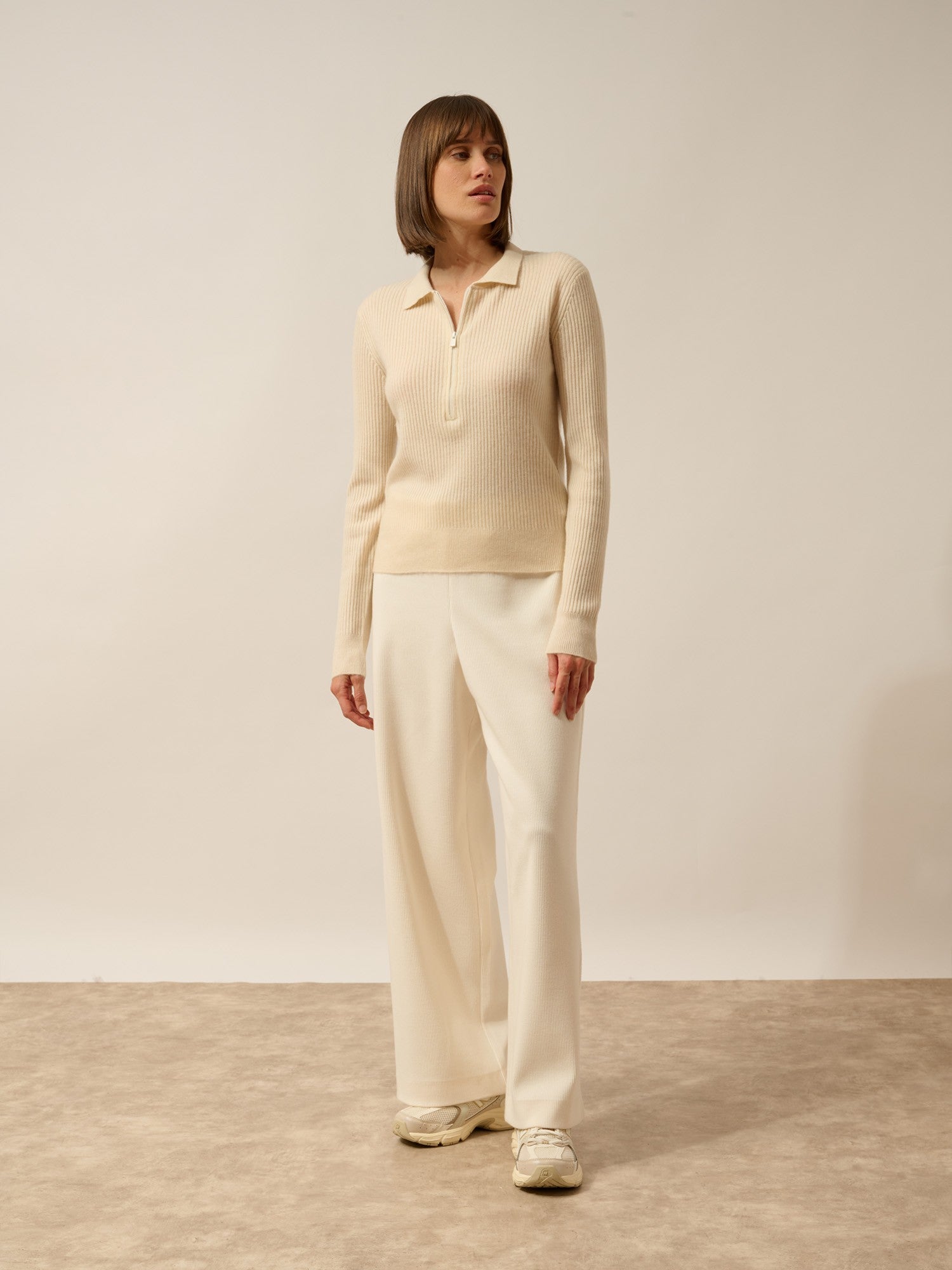 kristjan polo col zippé manches longues ivoire