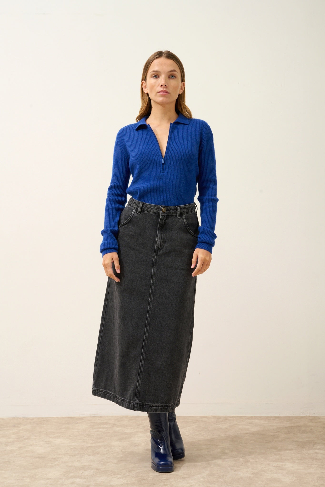 KRISTJAN polo col zippé outremer