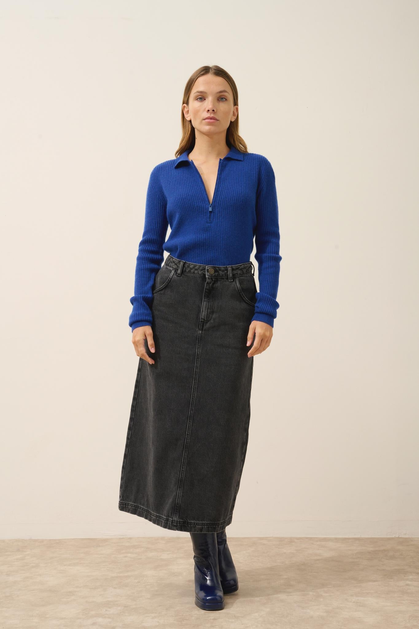 KRISTJAN ultramarine zip-neck polo shirt