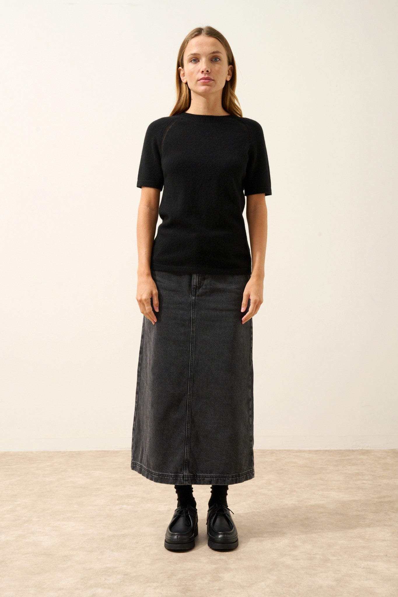 laïsa t-shirt col rond noir 100% cachemire