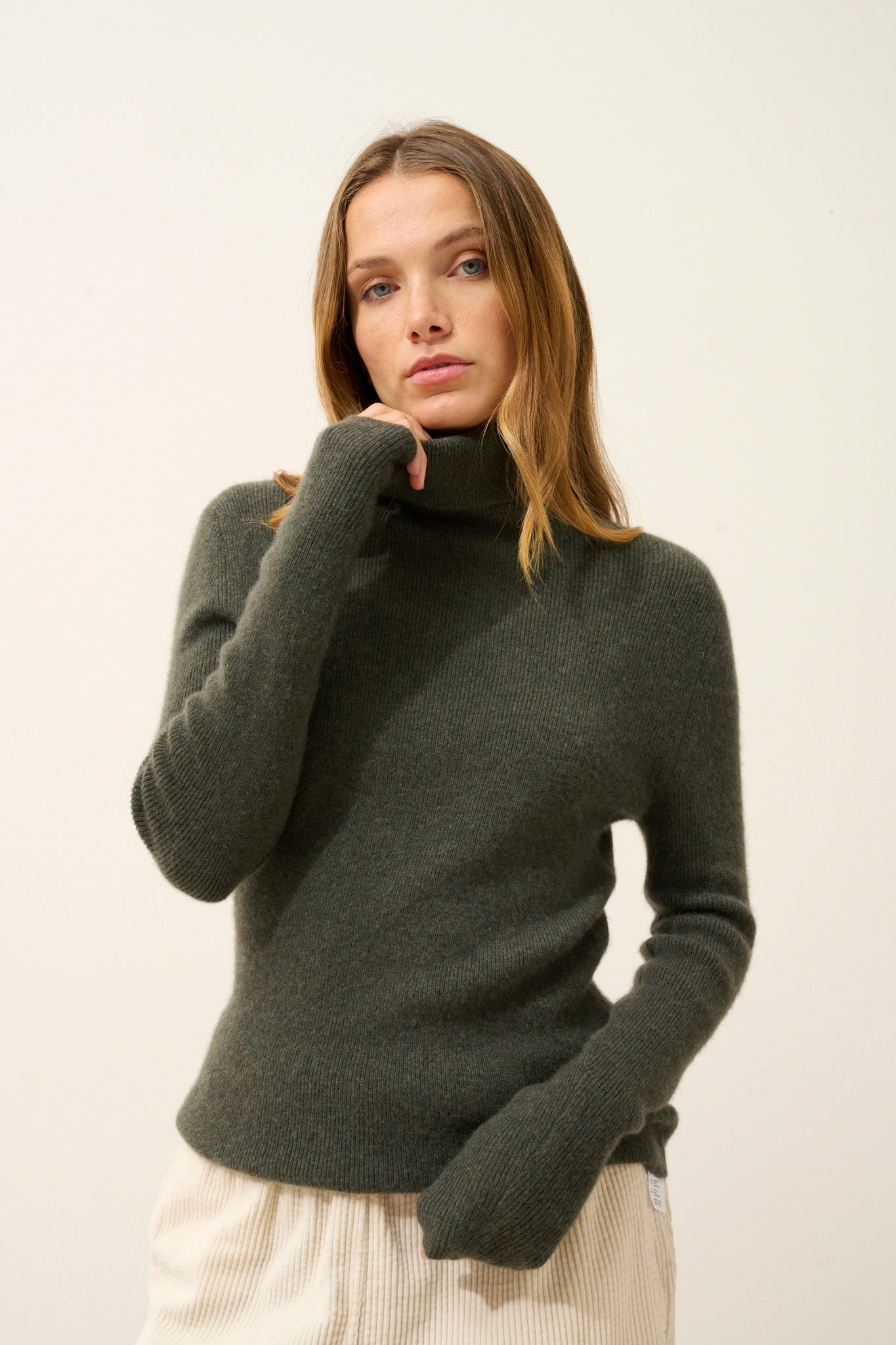 LANAIS khaki mottled turtleneck sweater