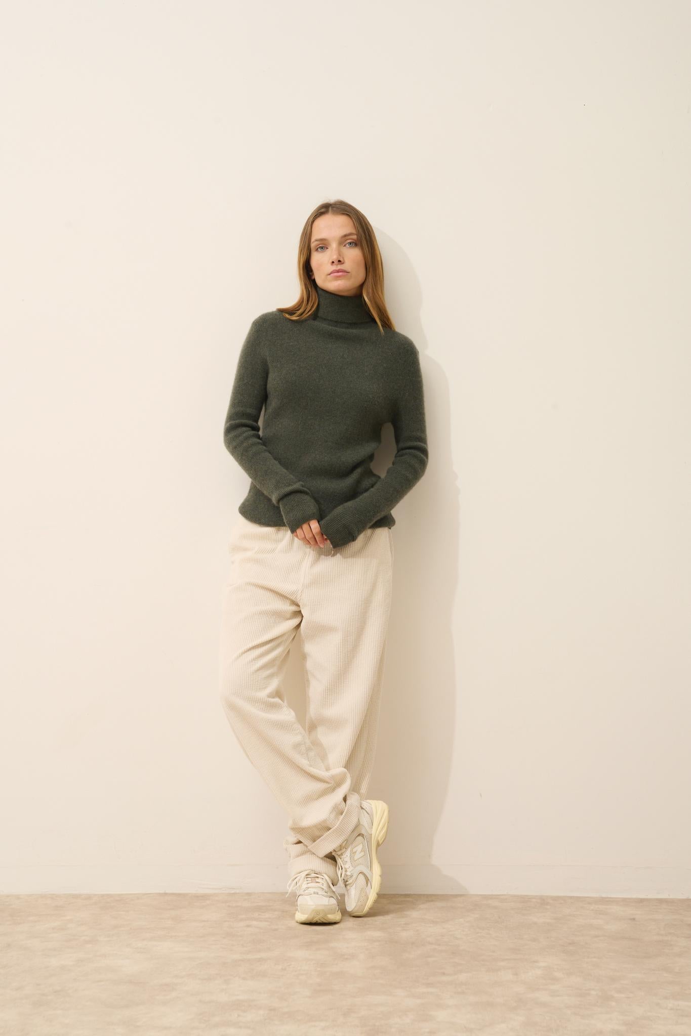 LANAIS pull col roulé kaki chiné