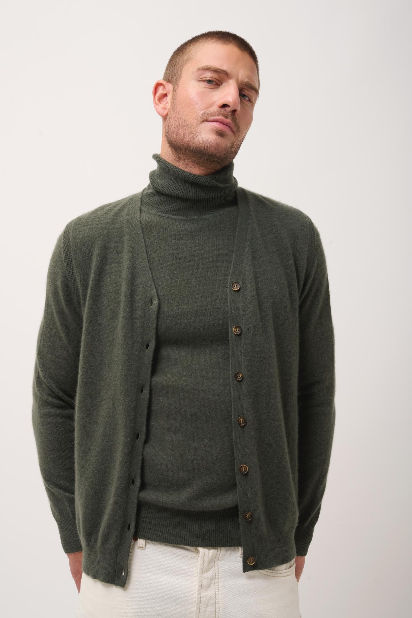 LANA khaki v-neck cardigan