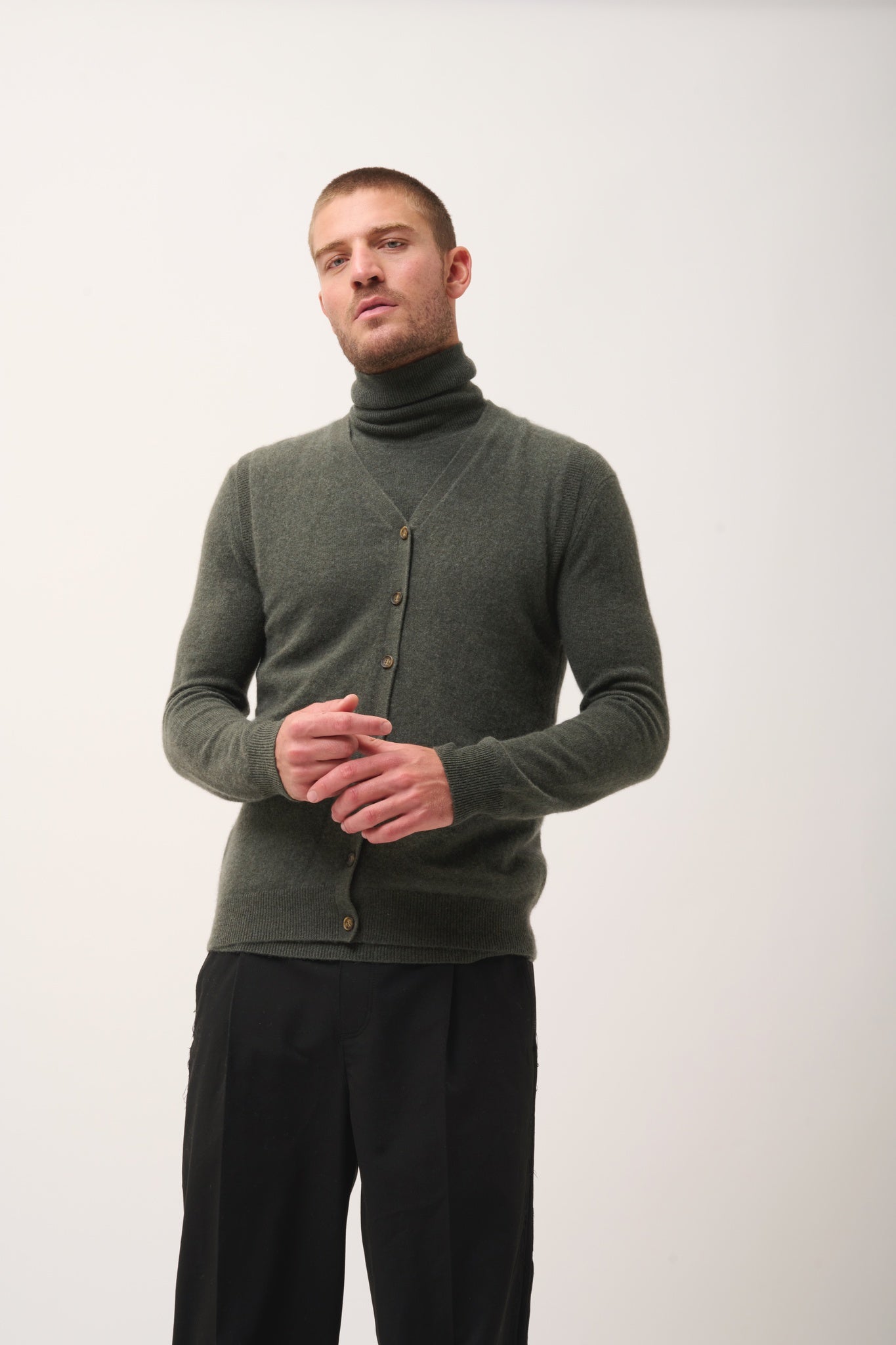 LANA khaki mottled v-neck cardigan