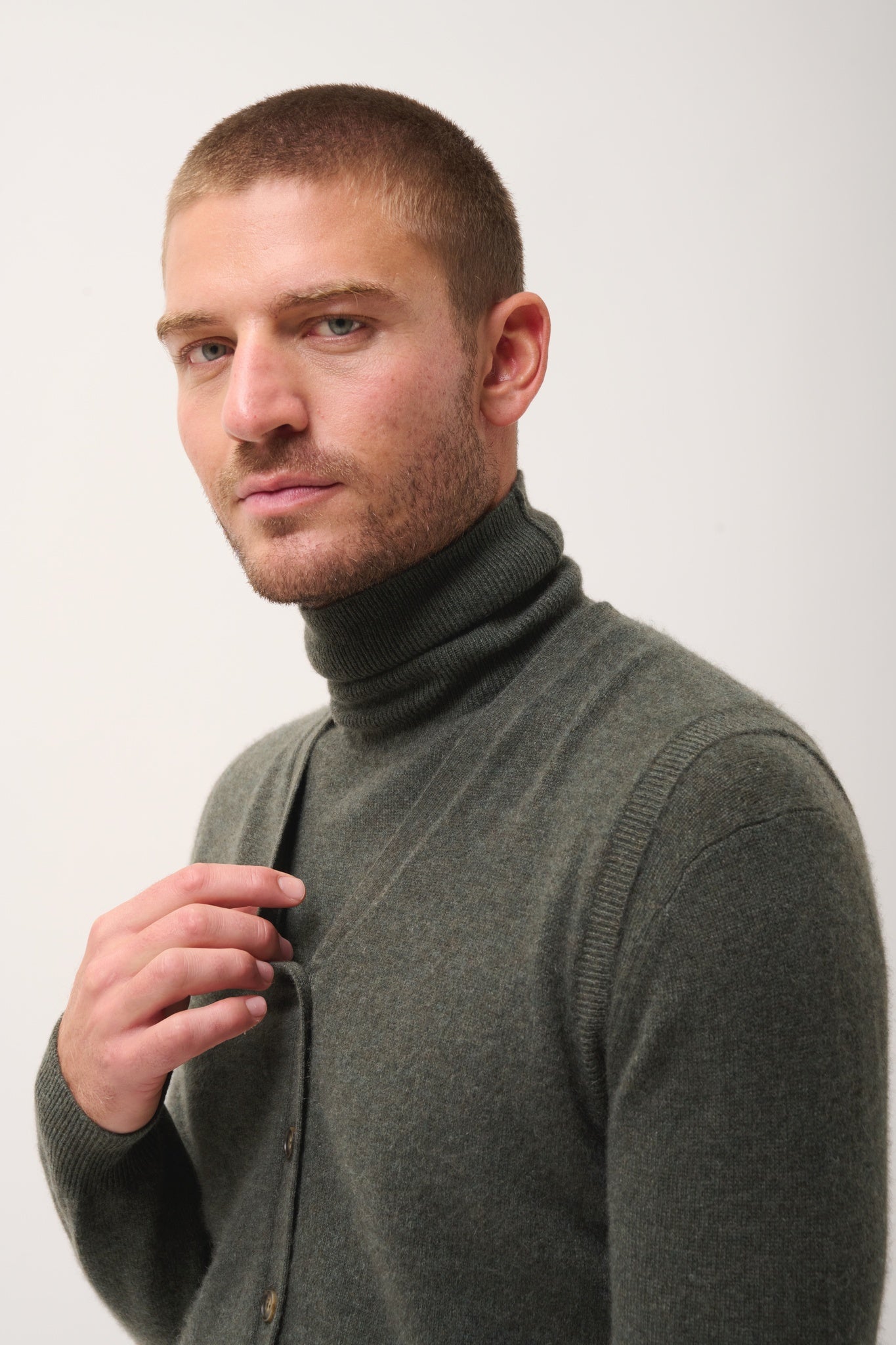 LANA khaki mottled v-neck cardigan