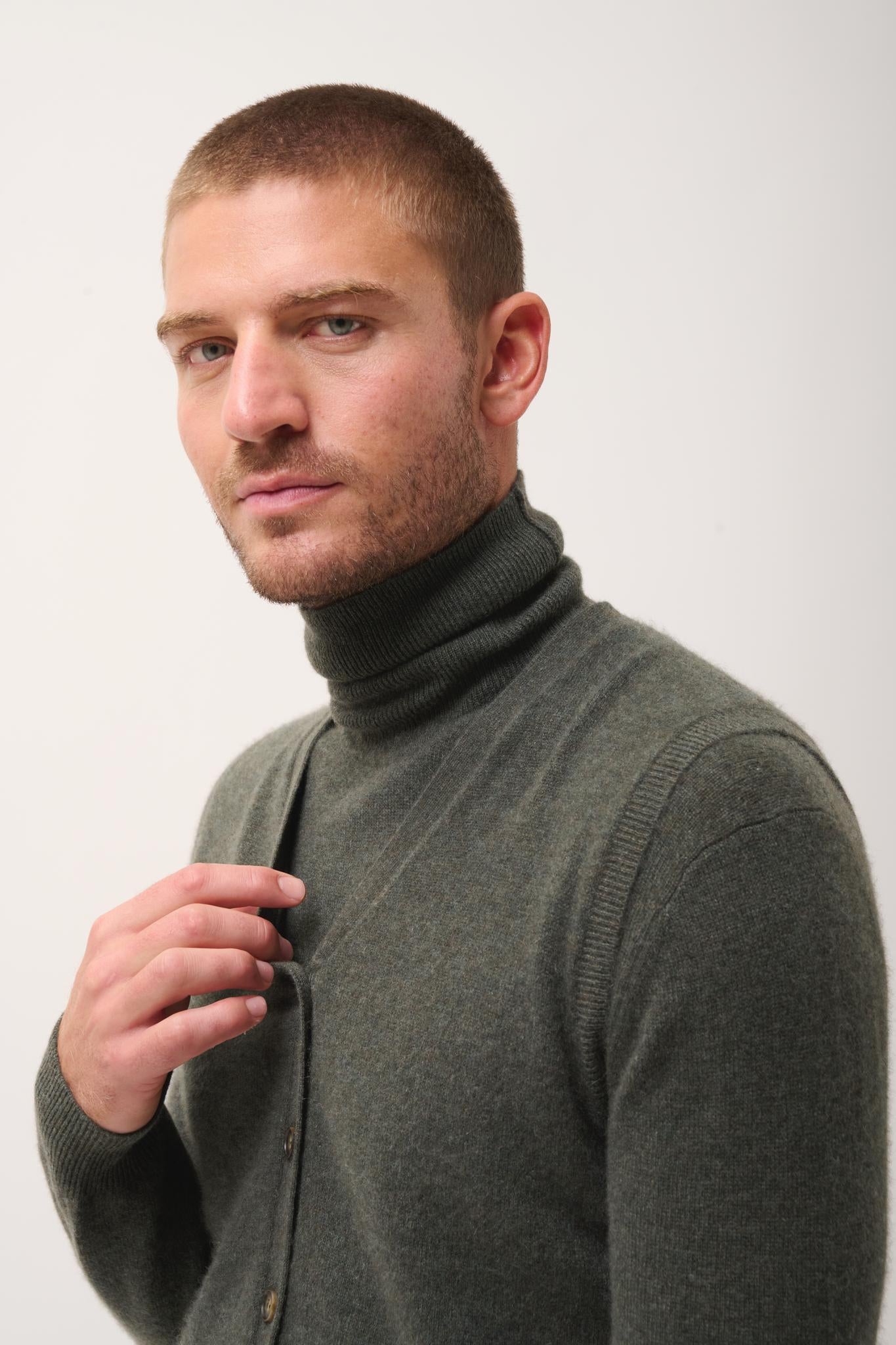 LANA cardigan col v kaki chiné