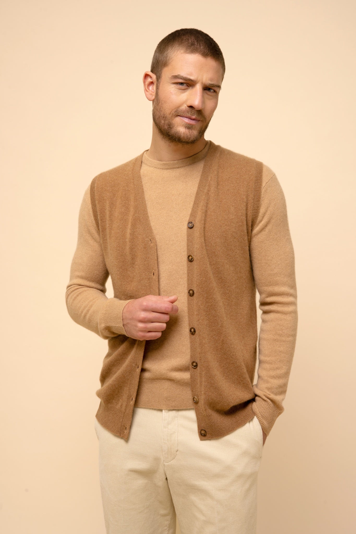 LANA cardigan col v noisette