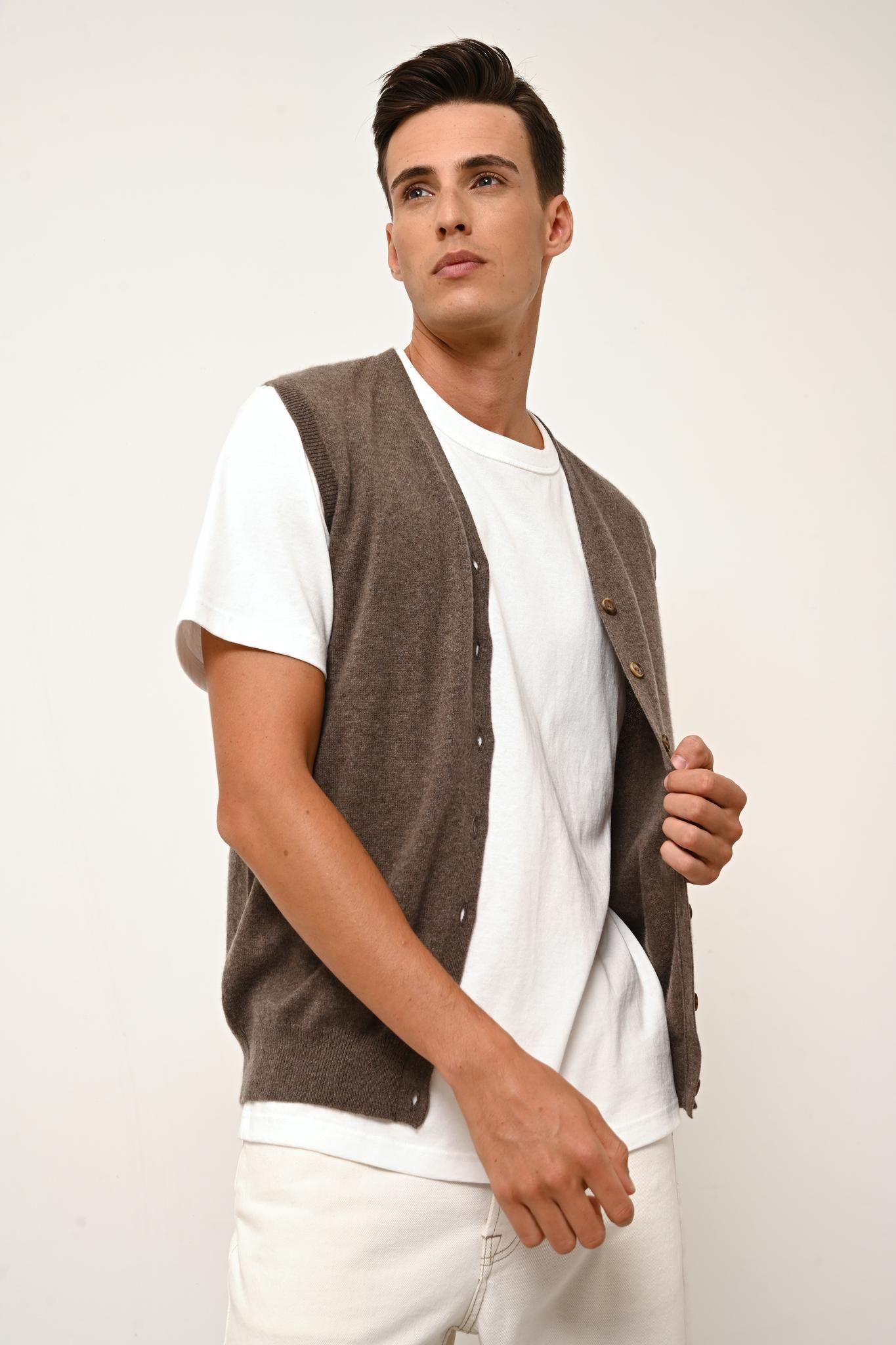 LANA cardigan v-neck taupe mottled