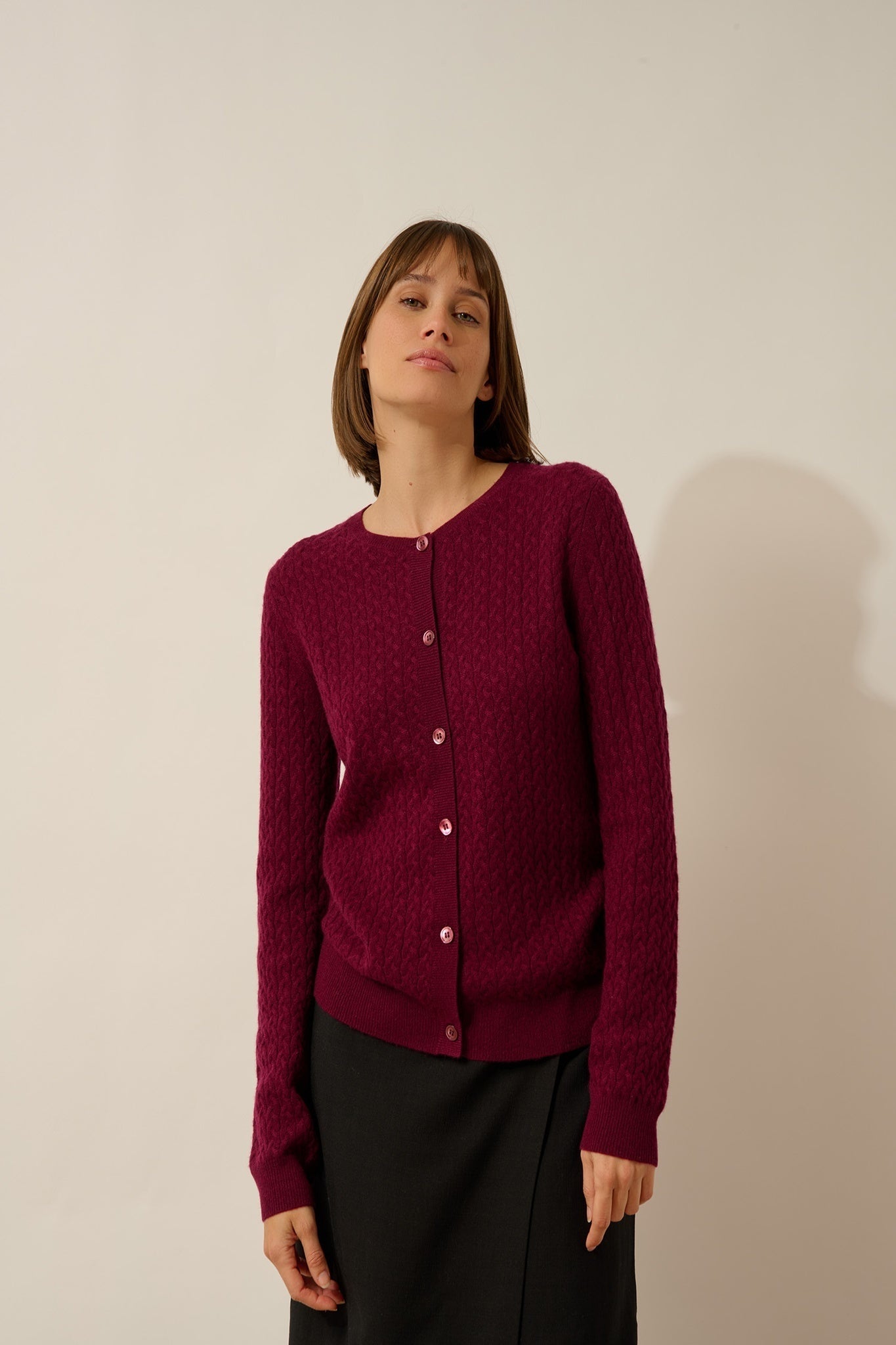 LAURA cardigan col rond bordeaux