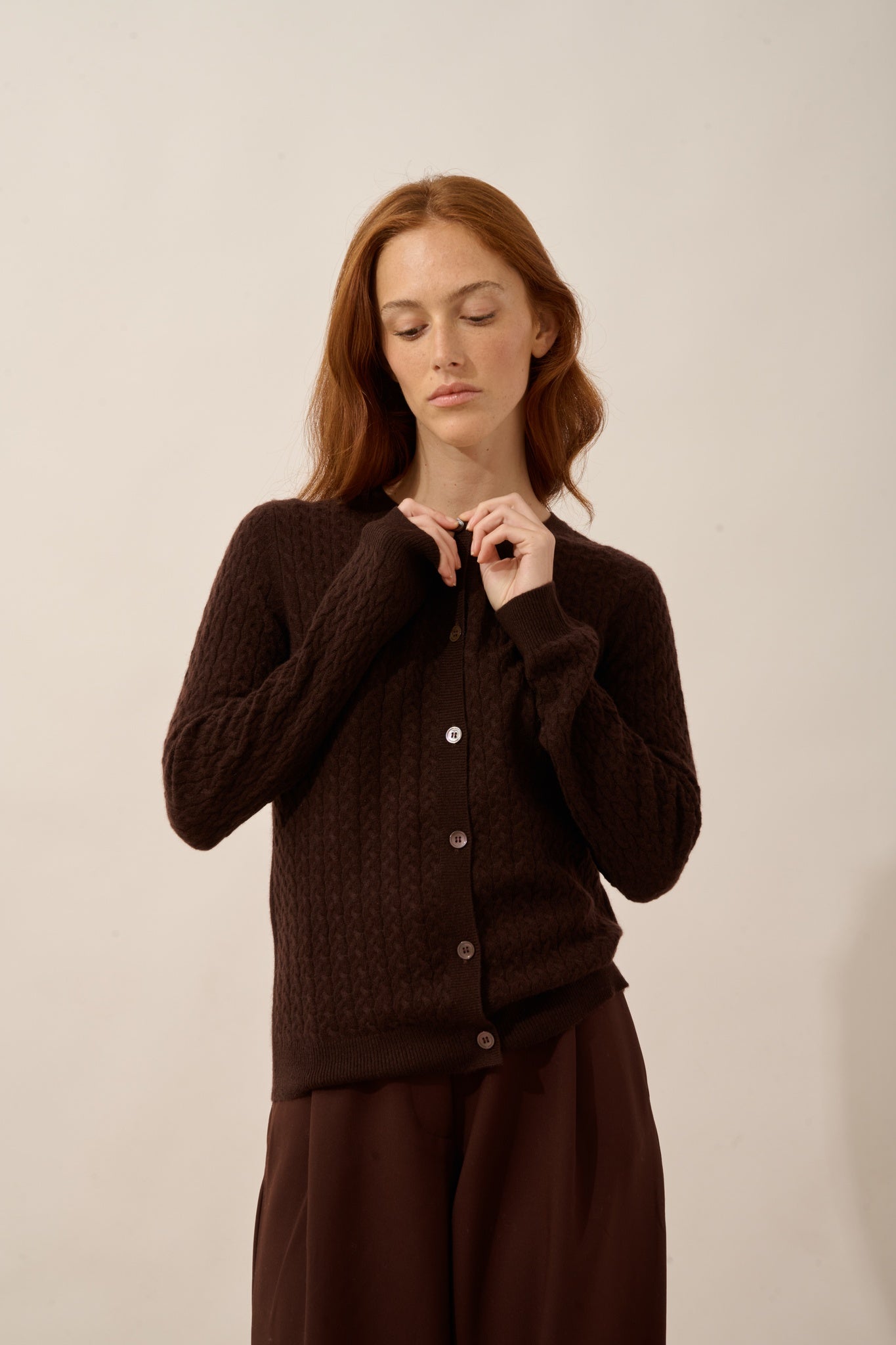 LAURA cardigan col rond choco