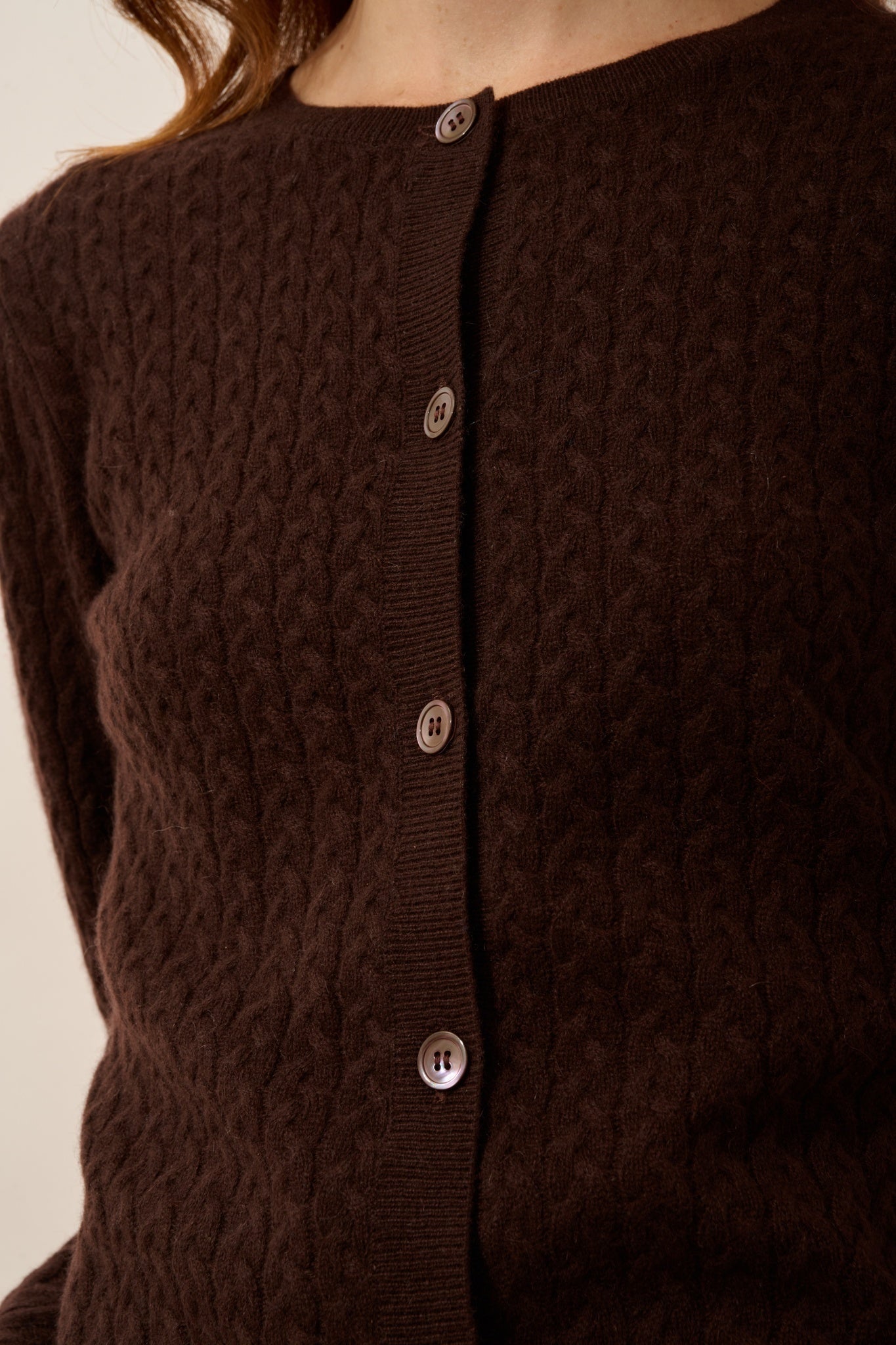 LAURA chocolate brown round neck cardigan