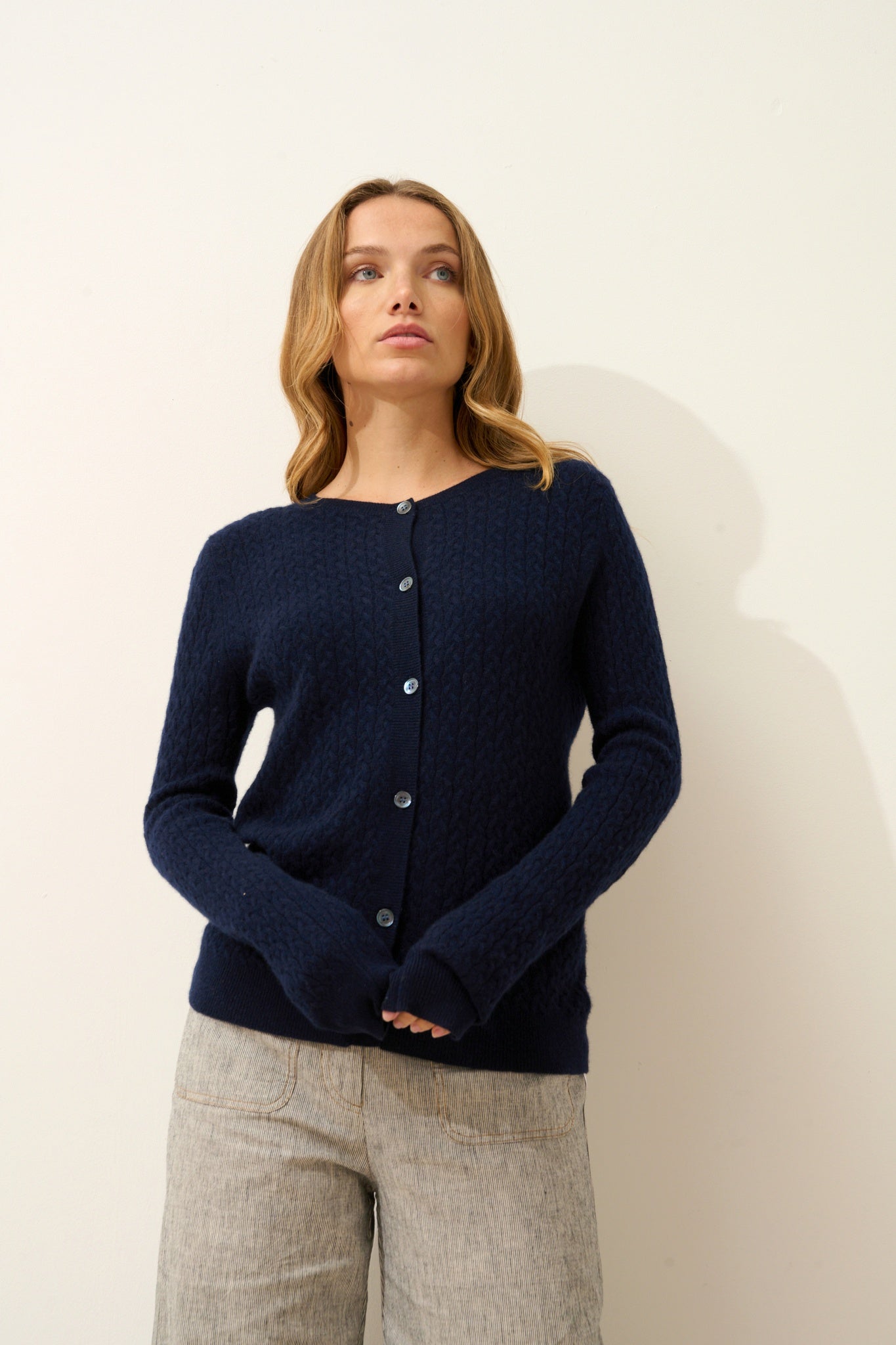 LAURA navy round neck cardigan