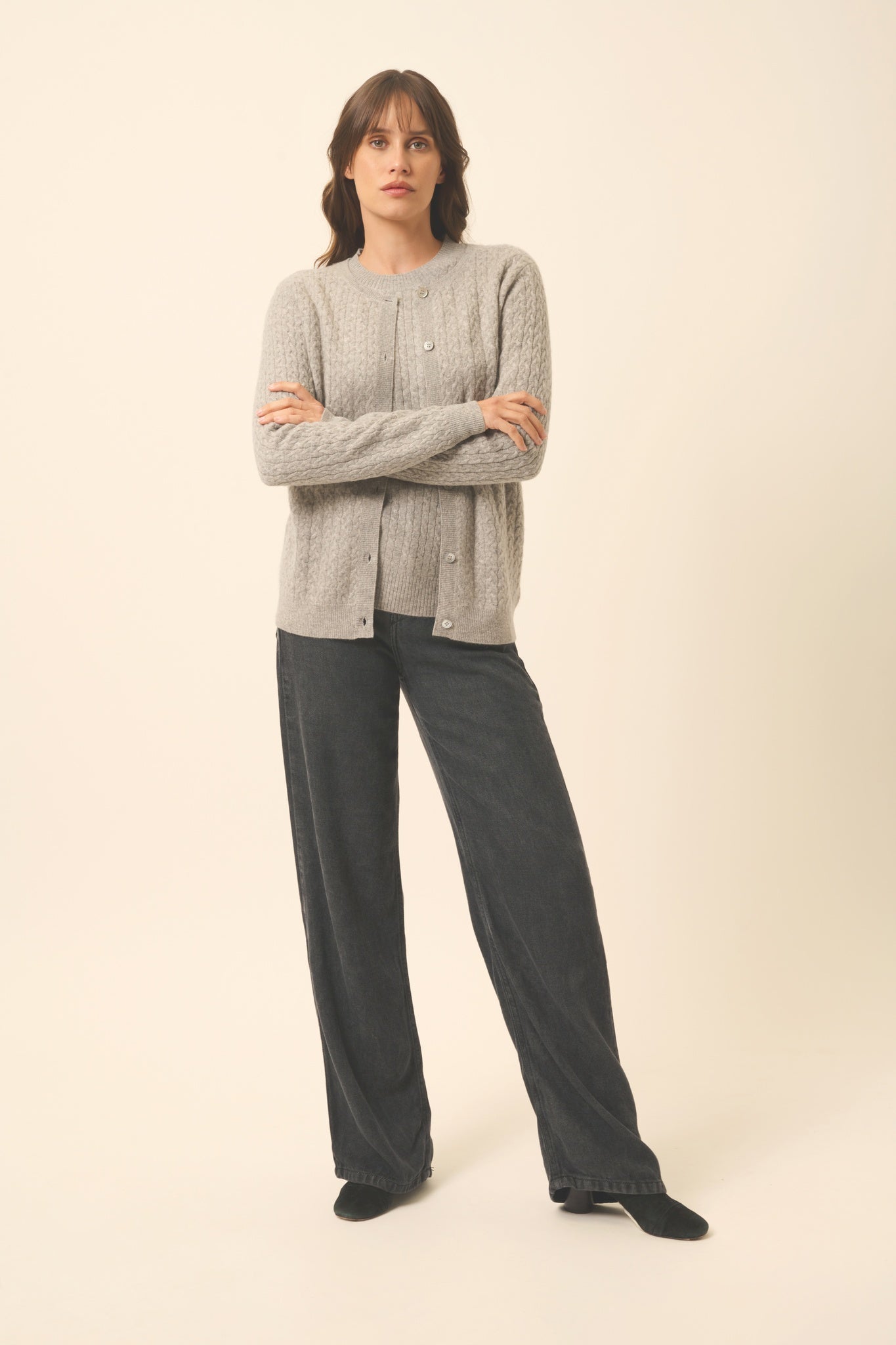 LAURA cloud mottled round-neck cardigan