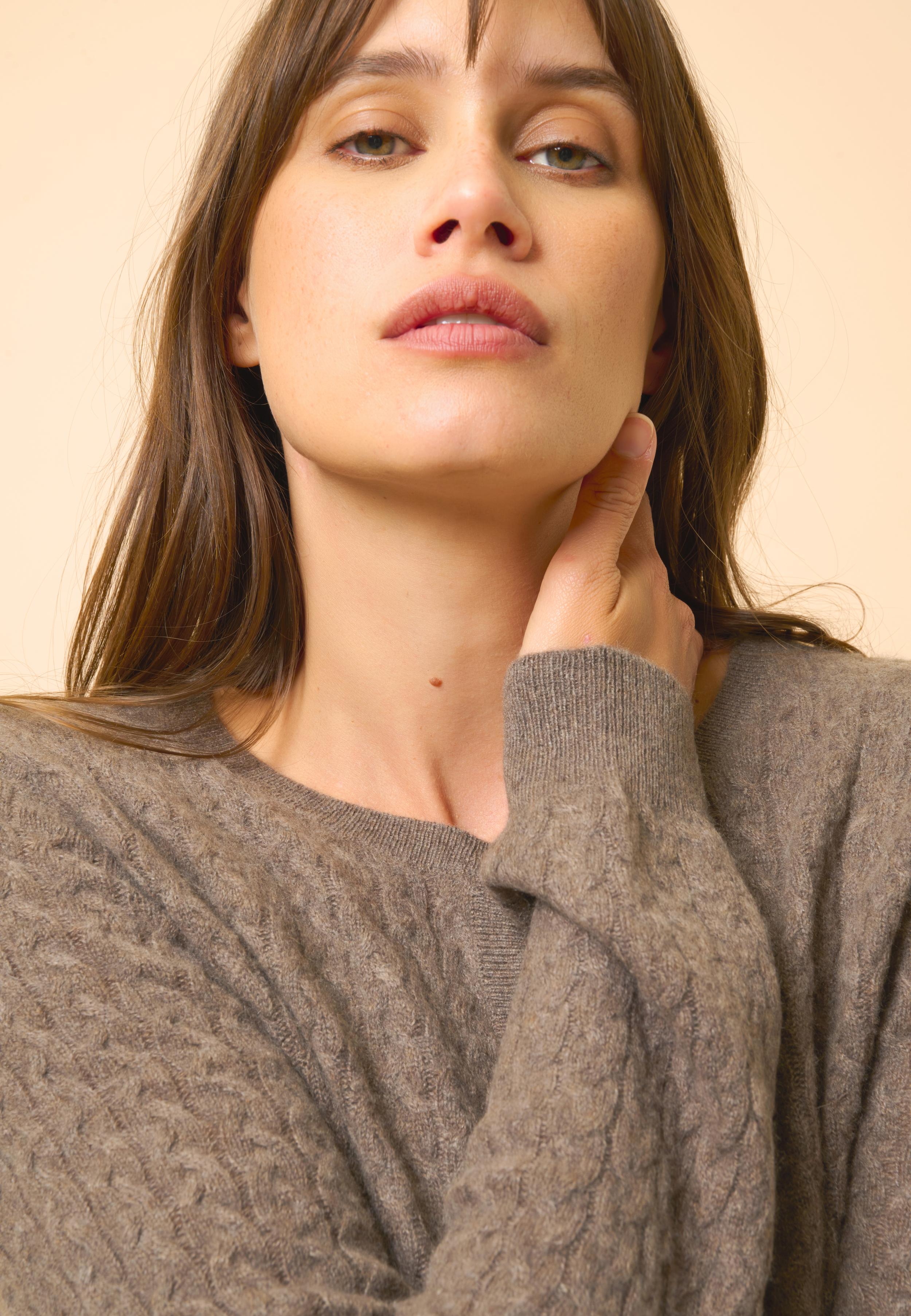 LAURA taupe mottled round-neck cardigan
