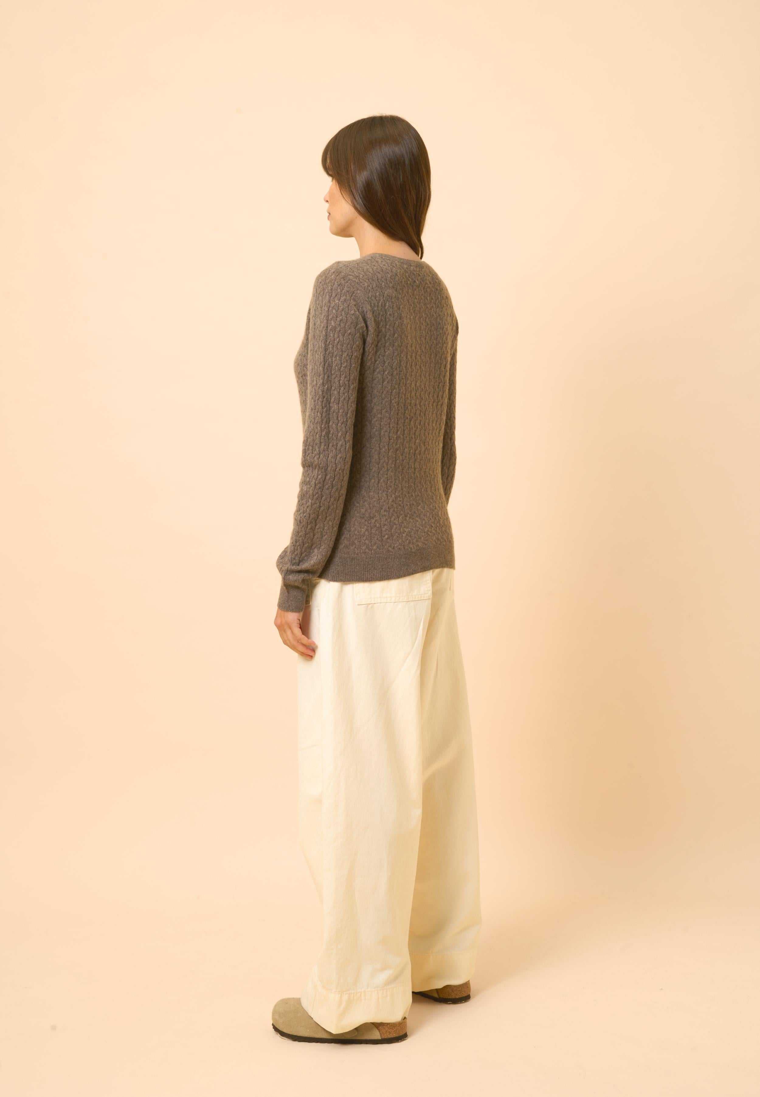 LAURA taupe mottled round-neck cardigan