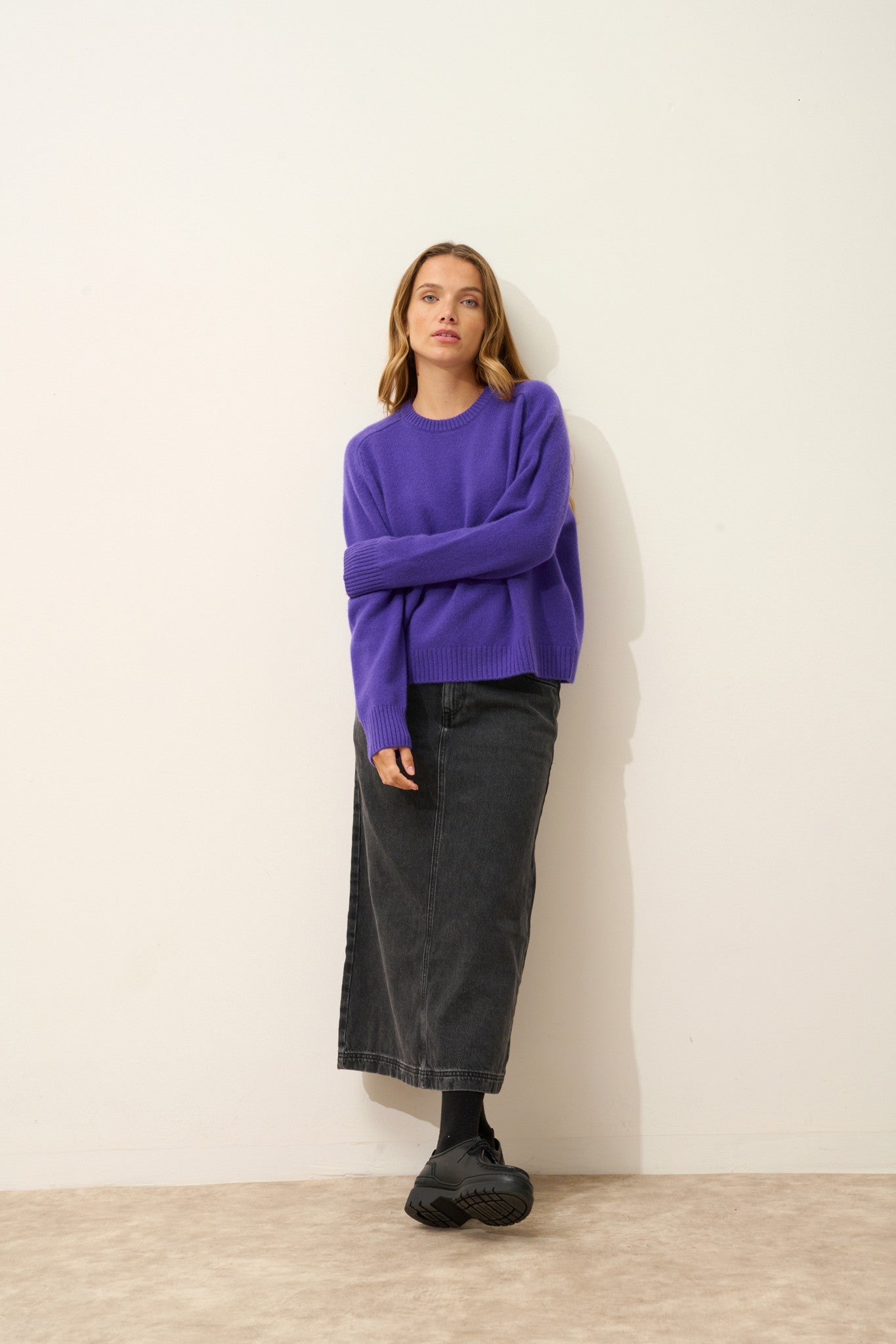 lavinia pull col rond 4 fils améthyste 100% cachemire