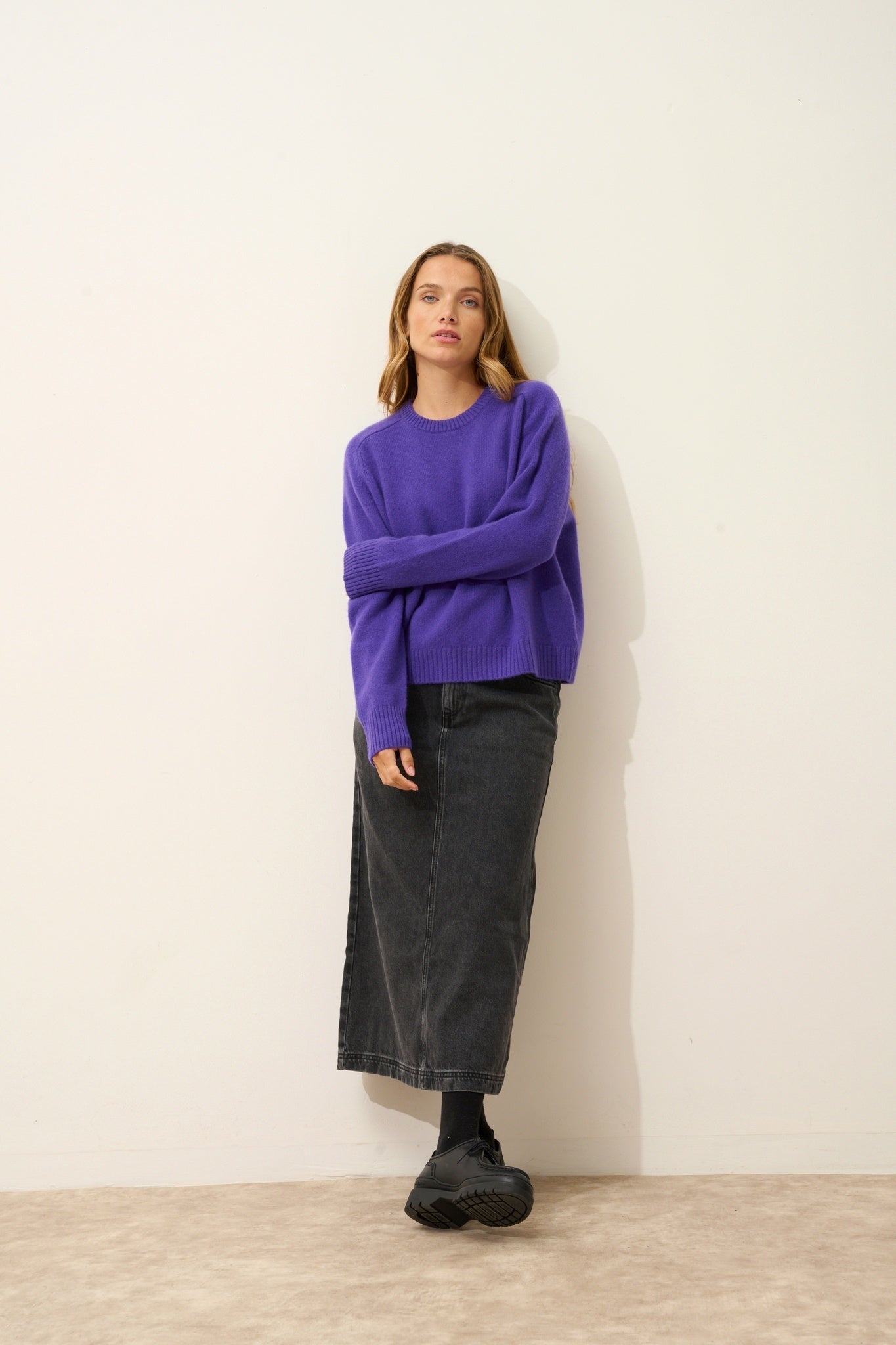 LAVINIA pull col rond 4 fils améthyste