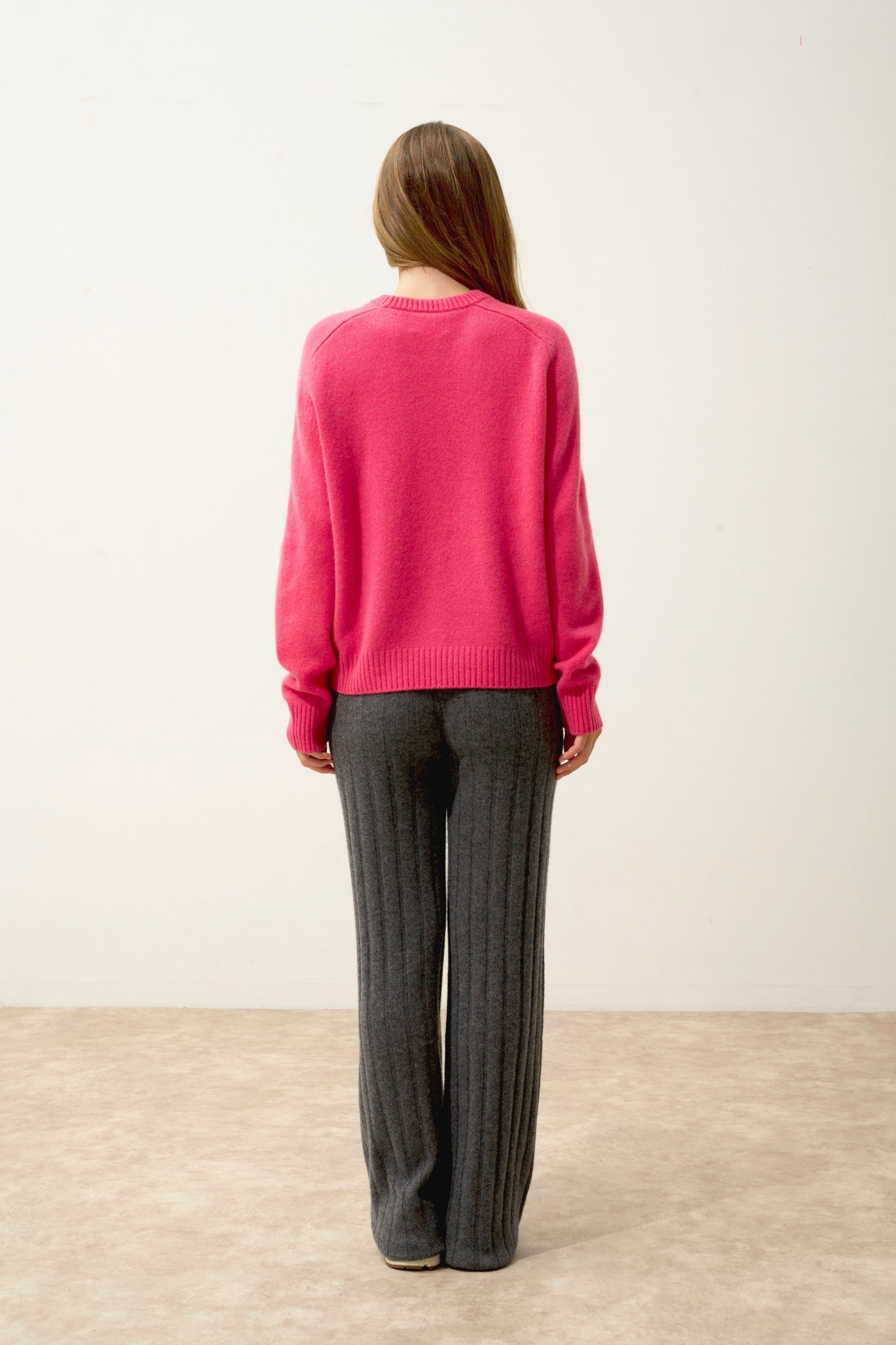 lavinia pull col rond 4 fils fraise 100% cachemire