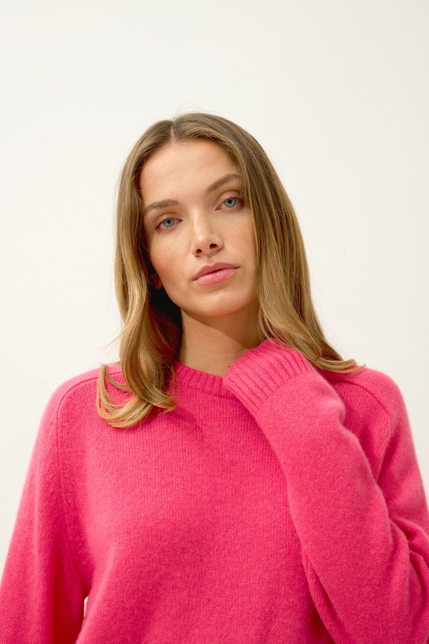 LAVINIA pull col rond 4 fils fraise