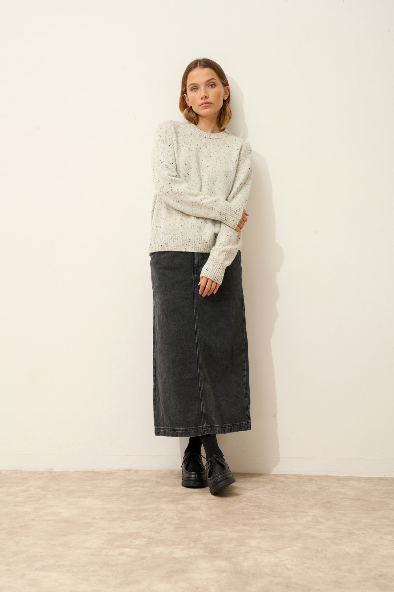 LAVINIA round neck sweater, 4-ply gray/black