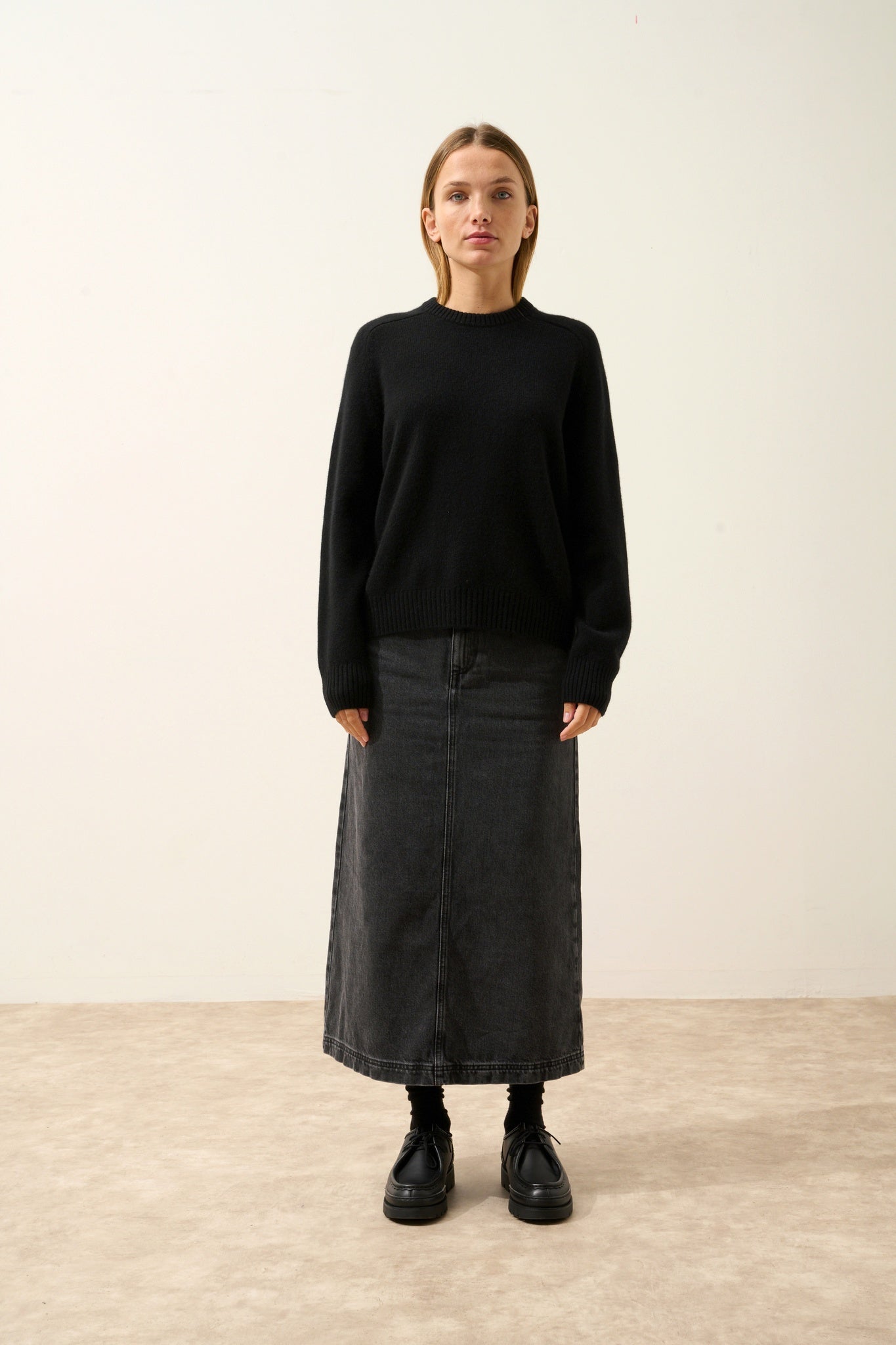 LAVINIA pull col rond 4 fils noir