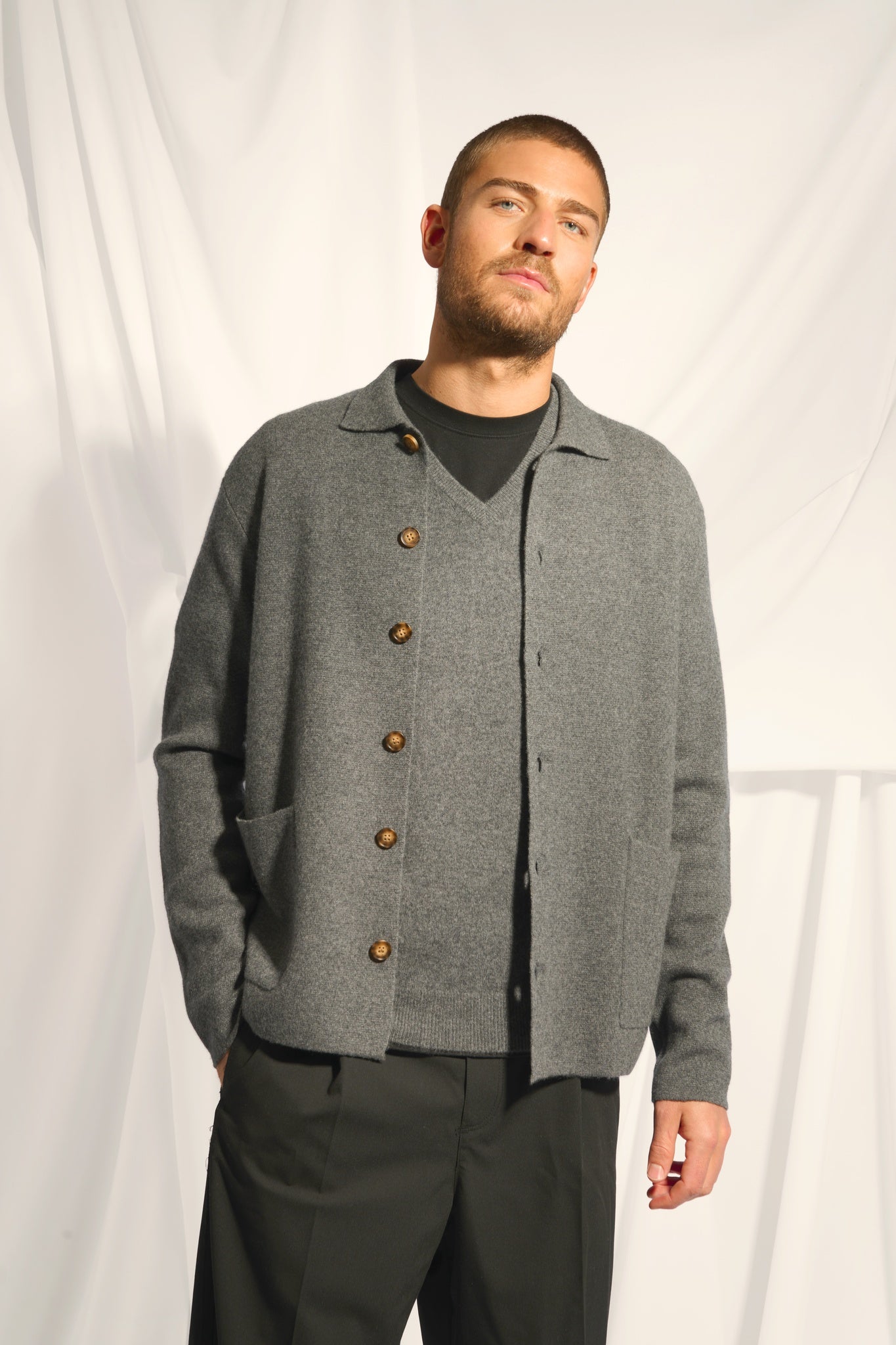 LEIFUR anthracite heathered shirt collar jacket