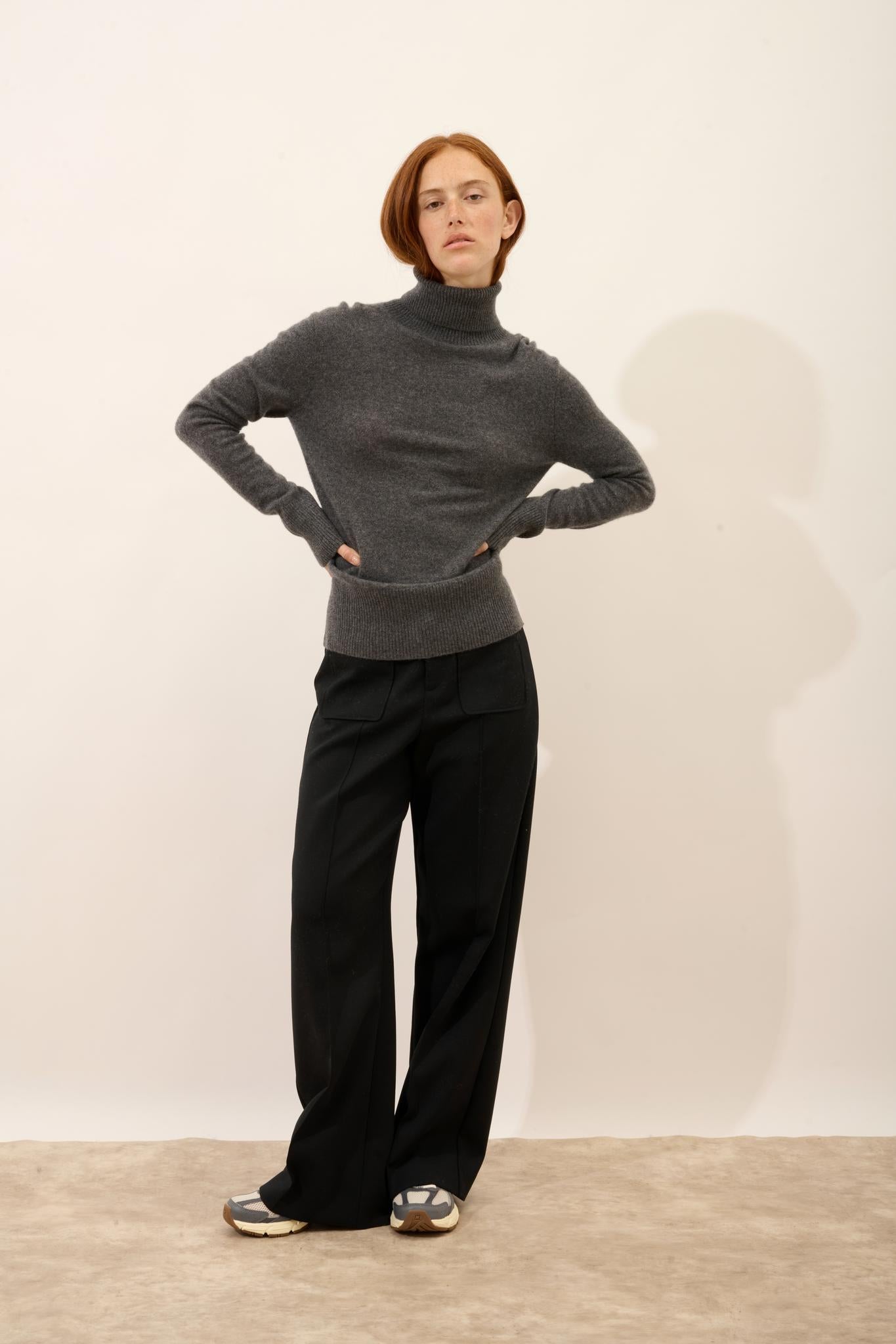 LEXIE pull col roulé anthracite chiné