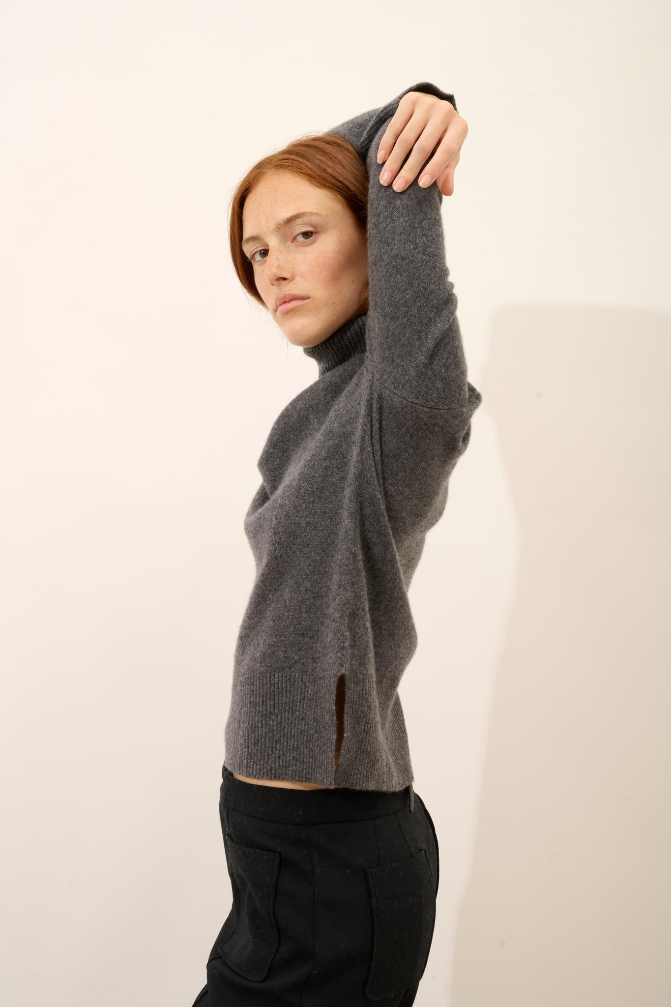 LEXIE pull col roulé anthracite chiné